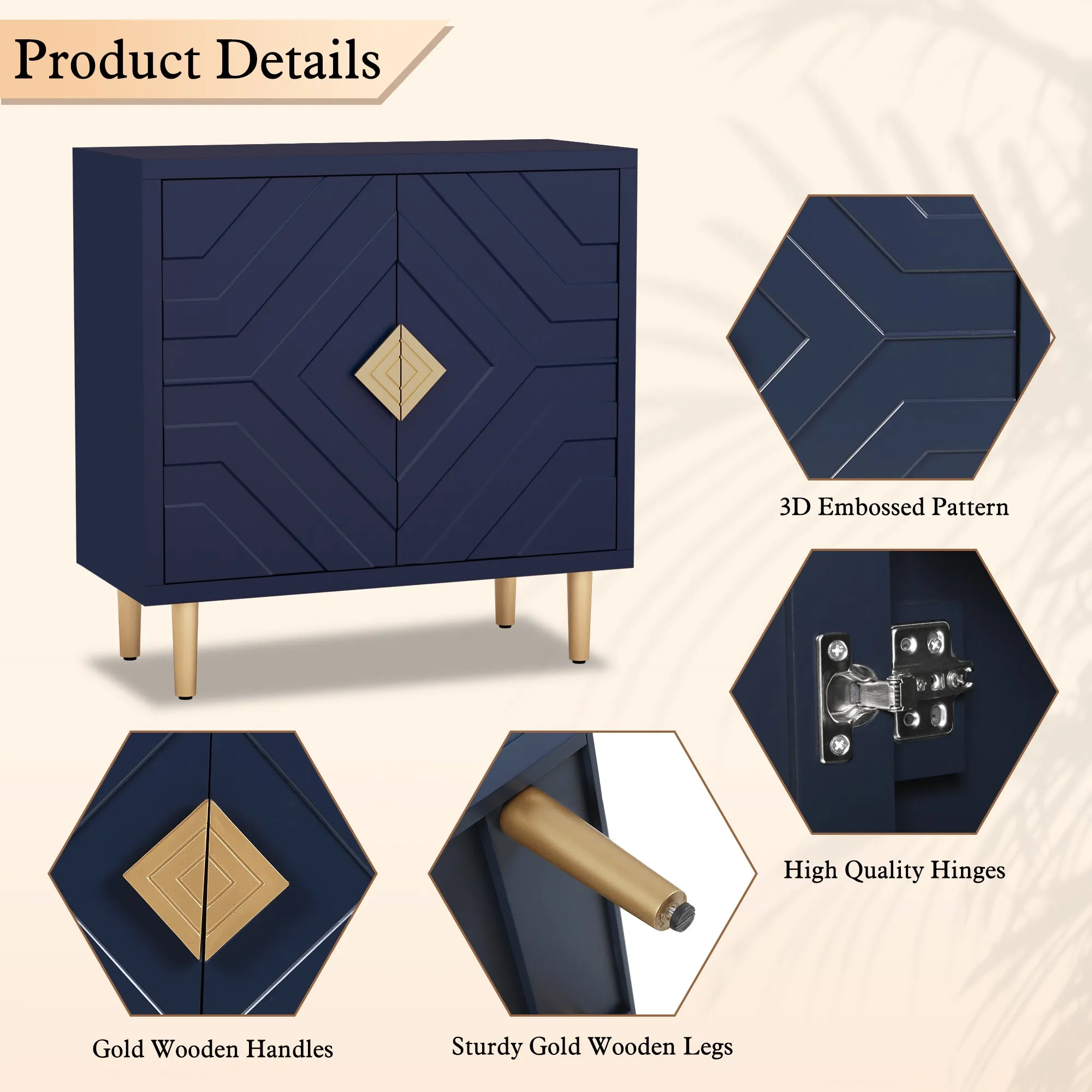 HLR Blue Modern Decorative Embossed Pattern Doors Accent Cabinet Sideboard Buffet Credenza with Storage  Stylish Storage for Living Room, Kitchen, Dining & Hallway
