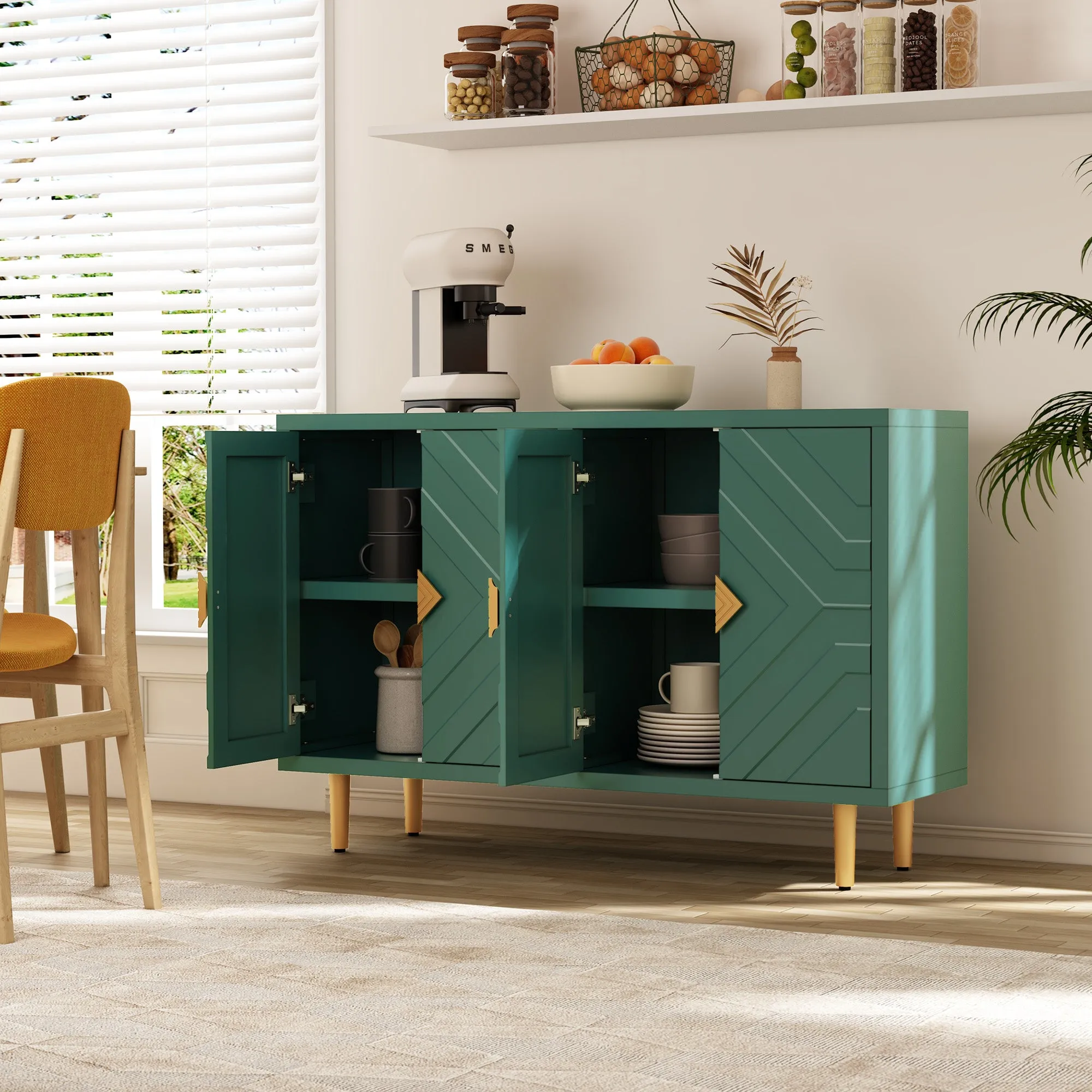 HLR Green Modern Accent Cabinet Decorative Embossed Pattern Doors Sideboard Buffet Credenza with Storage  Stylish Storage for Living Room, Kitchen, Dining & Hallway