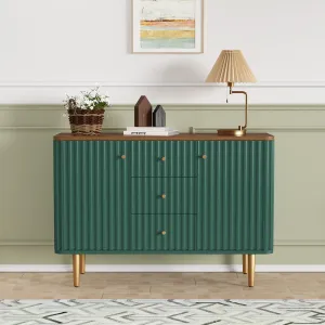 HLR Green Modern Fluted Accent Sideboard Buffet with Drawers & Storage Cabinet  Stylish Organizer for Entryway, Kitchen & Living Room