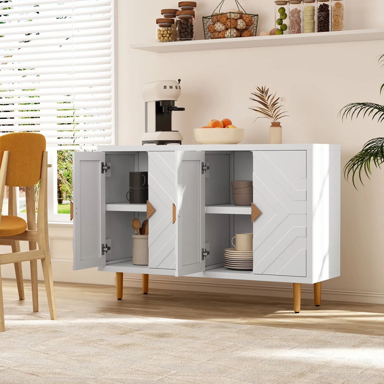 HLR White Modern Accent Cabinet Decorative Embossed Pattern Doors Sideboard Buffet Credenza with Storage  Stylish Storage for Living Room, Kitchen, Dining & Hallway