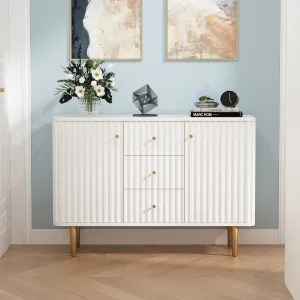HLR White Modern Fluted Accent Sideboard Buffet with Drawers & Storage Cabinet  Stylish Organizer for Entryway, Kitchen & Living Room