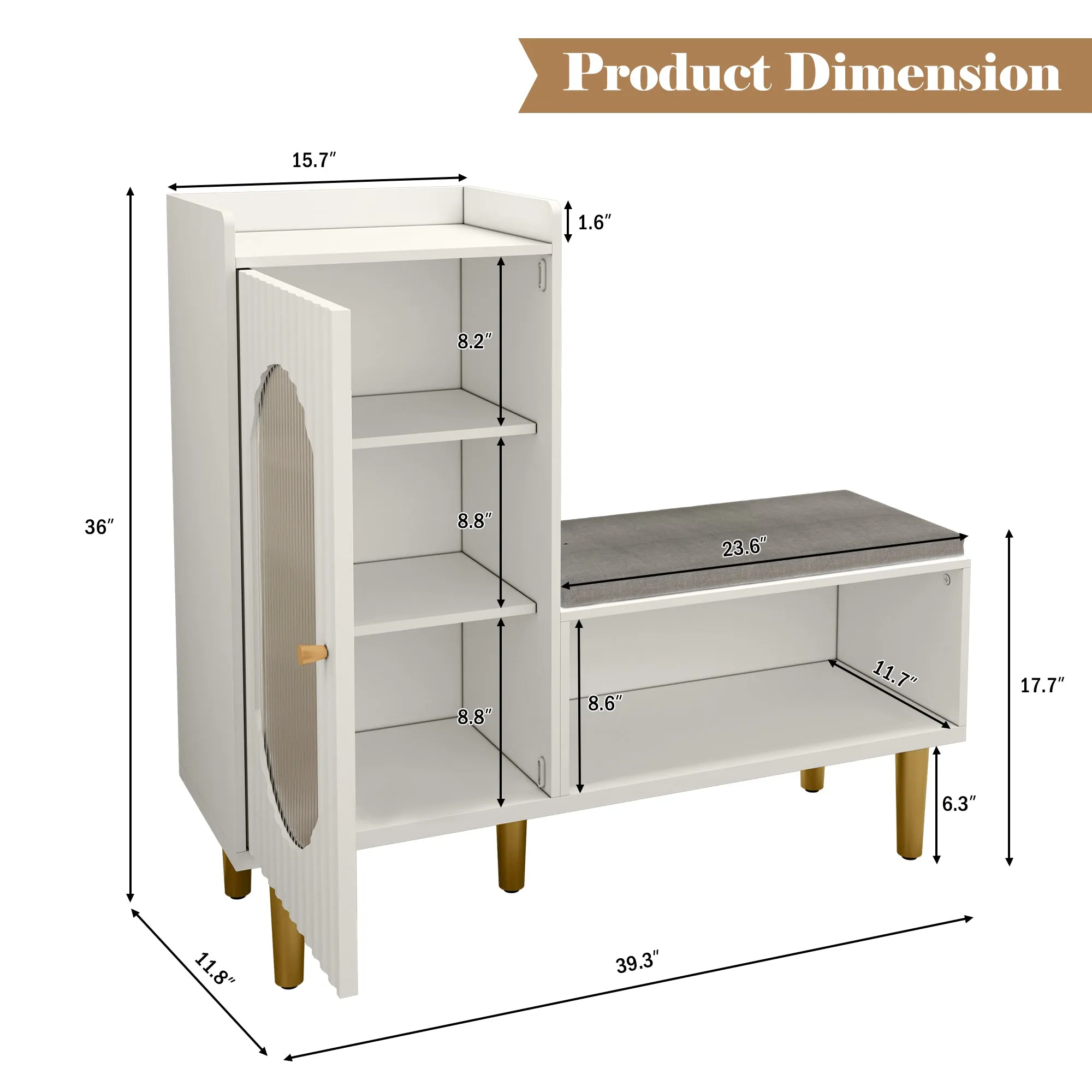 HLR White Modern Shoe Cabinet Bench with Glass Door, Shelf & Padded Seat  Multifunctional Storage for Entryway, Hallway, Living Room & Bedroom