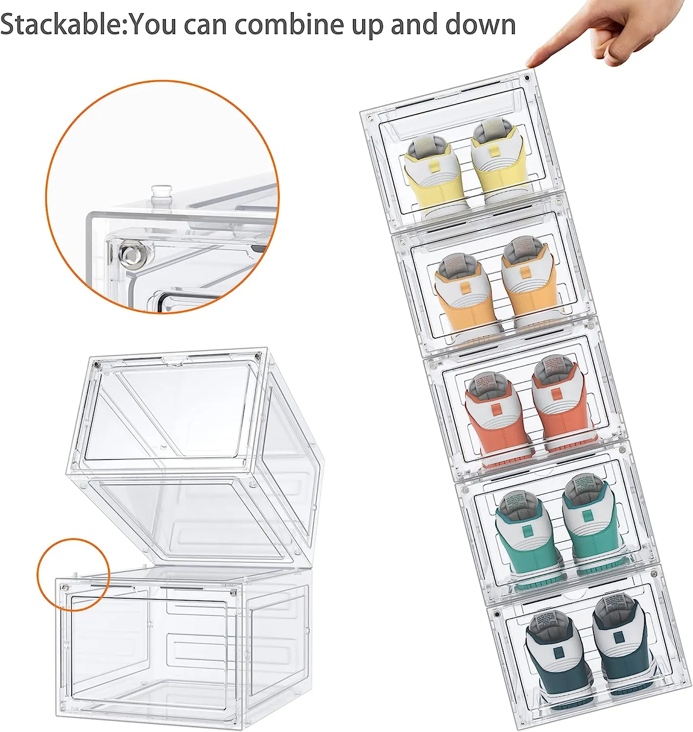 HOMIDEC Shoe Storage, 6 Pack Shoe Organizer Clear Hard Plastic Shoe Box, Shoe Boxes Clear Plastic Stackable, Shoe Boxes with Lids for Size 13, Transparent