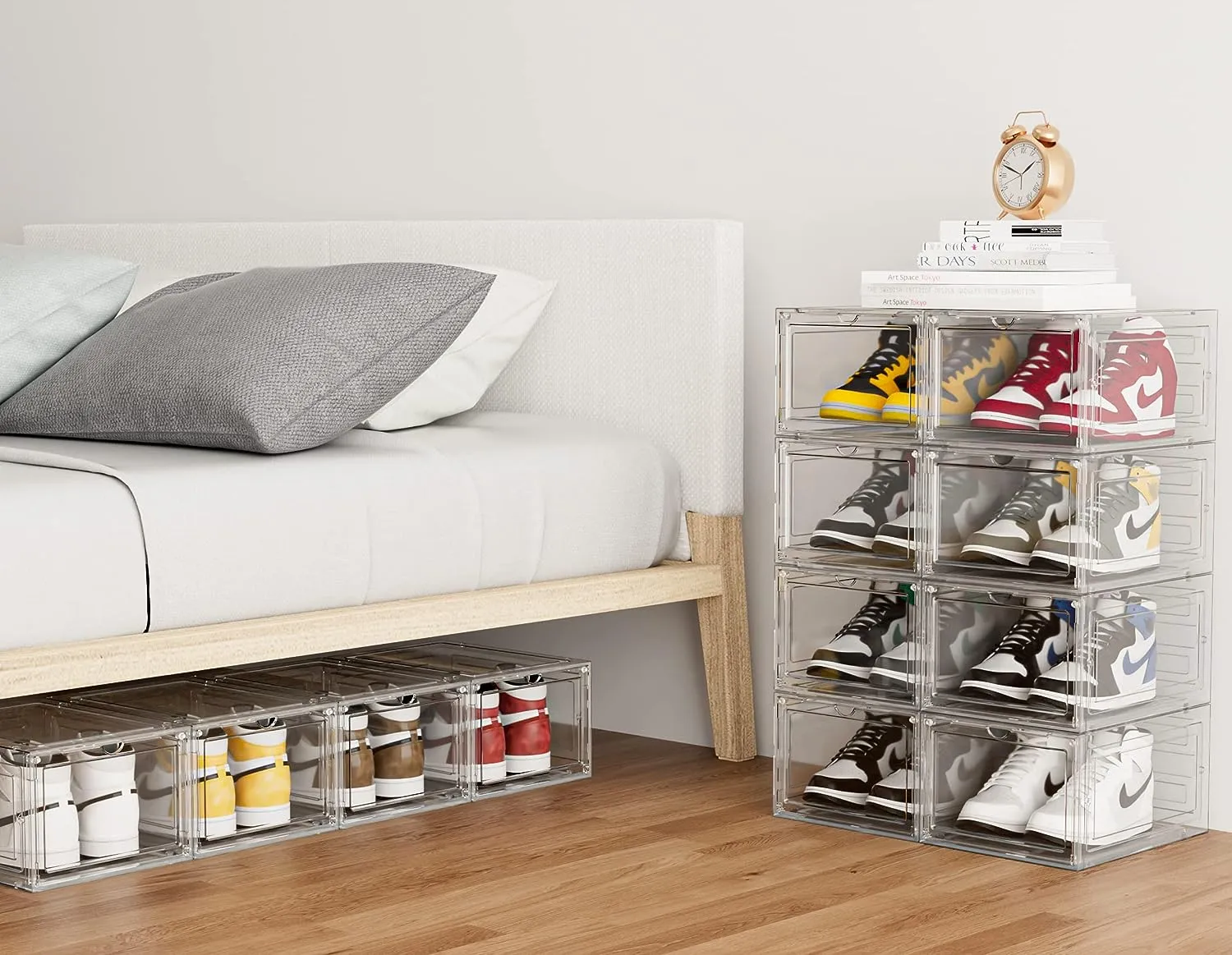 HOMIDEC Shoe Storage, 6 Pack Shoe Organizer Clear Hard Plastic Shoe Box, Shoe Boxes Clear Plastic Stackable, Shoe Boxes with Lids for Size 13, Transparent