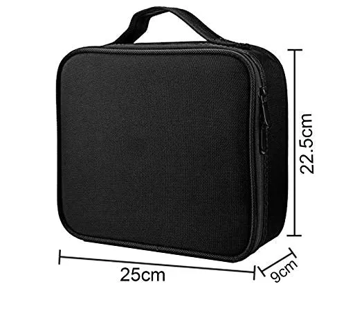 House of Quirk Makeup Cosmetic Storage Case with Adjustable Compartment - Black(25x22x9cm)