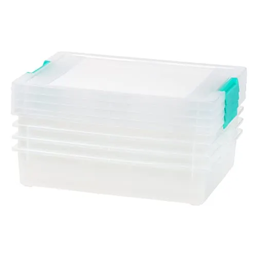 IRIS USA 4Pack 5.5qt Large Clear Plastic Storage Container Clip Box with Latching Lids, Blue