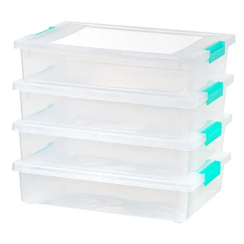 IRIS USA 4Pack 5.5qt Large Clear Plastic Storage Container Clip Box with Latching Lids, Blue