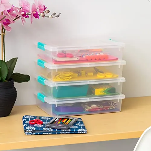 IRIS USA 4Pack 5.5qt Large Clear Plastic Storage Container Clip Box with Latching Lids, Blue
