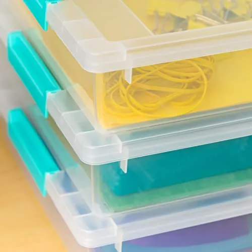 IRIS USA 4Pack 5.5qt Large Clear Plastic Storage Container Clip Box with Latching Lids, Blue