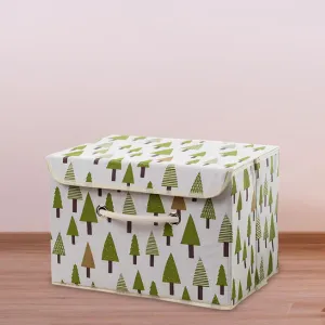 Kuber Industries Large Foldable Storage Box With Lid|Toys Storage Bin|Wardrobe Organizer For clothes|Front Handle & Sturdy (Green)