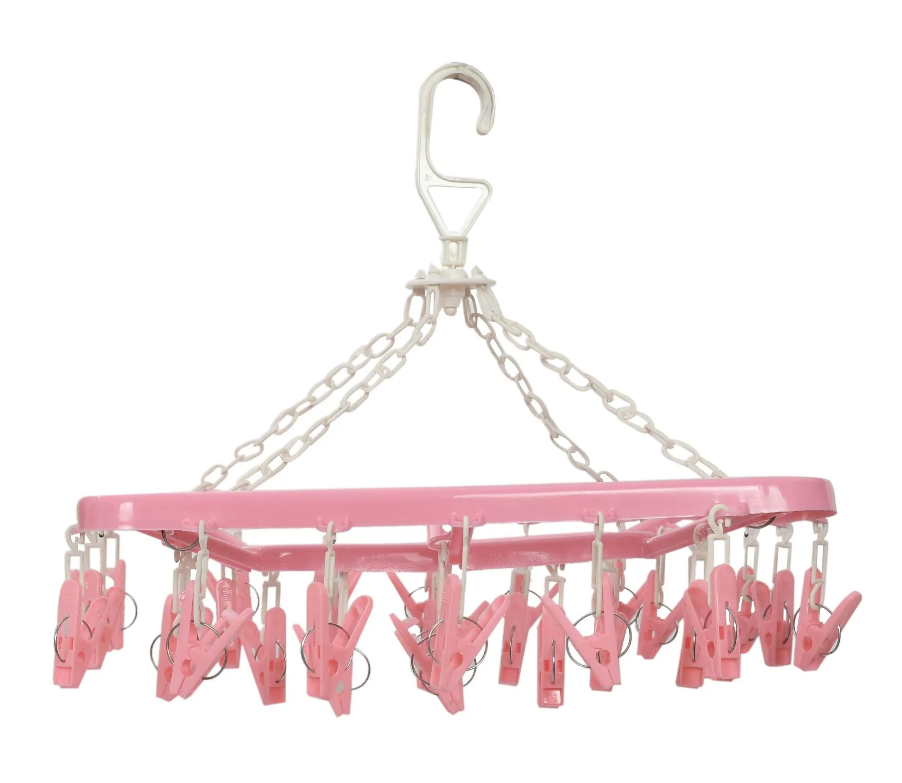 Kuber IndustriesCloth Drying Hanger Rack (32 Clips)|360 Degree Portable & Rotatable Clips|Space Saving Travel & Durable Plastic|Size 40 x 38 x 30 cm (Pink)-KUBMART15537