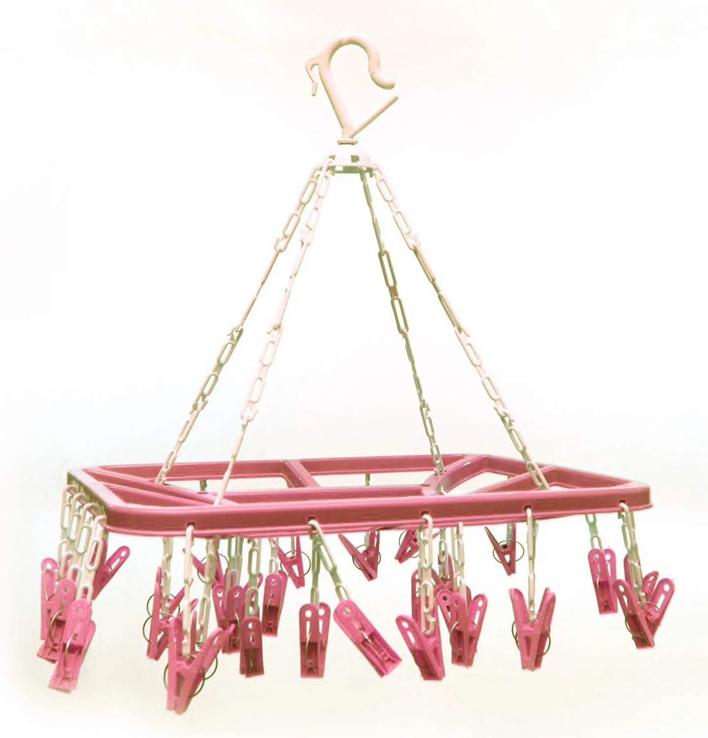 Kuber IndustriesCloth Drying Hanger Rack (32 Clips)|360 Degree Portable & Rotatable Clips|Space Saving Travel & Durable Plastic|Size 40 x 38 x 30 cm (Pink)-KUBMART15537