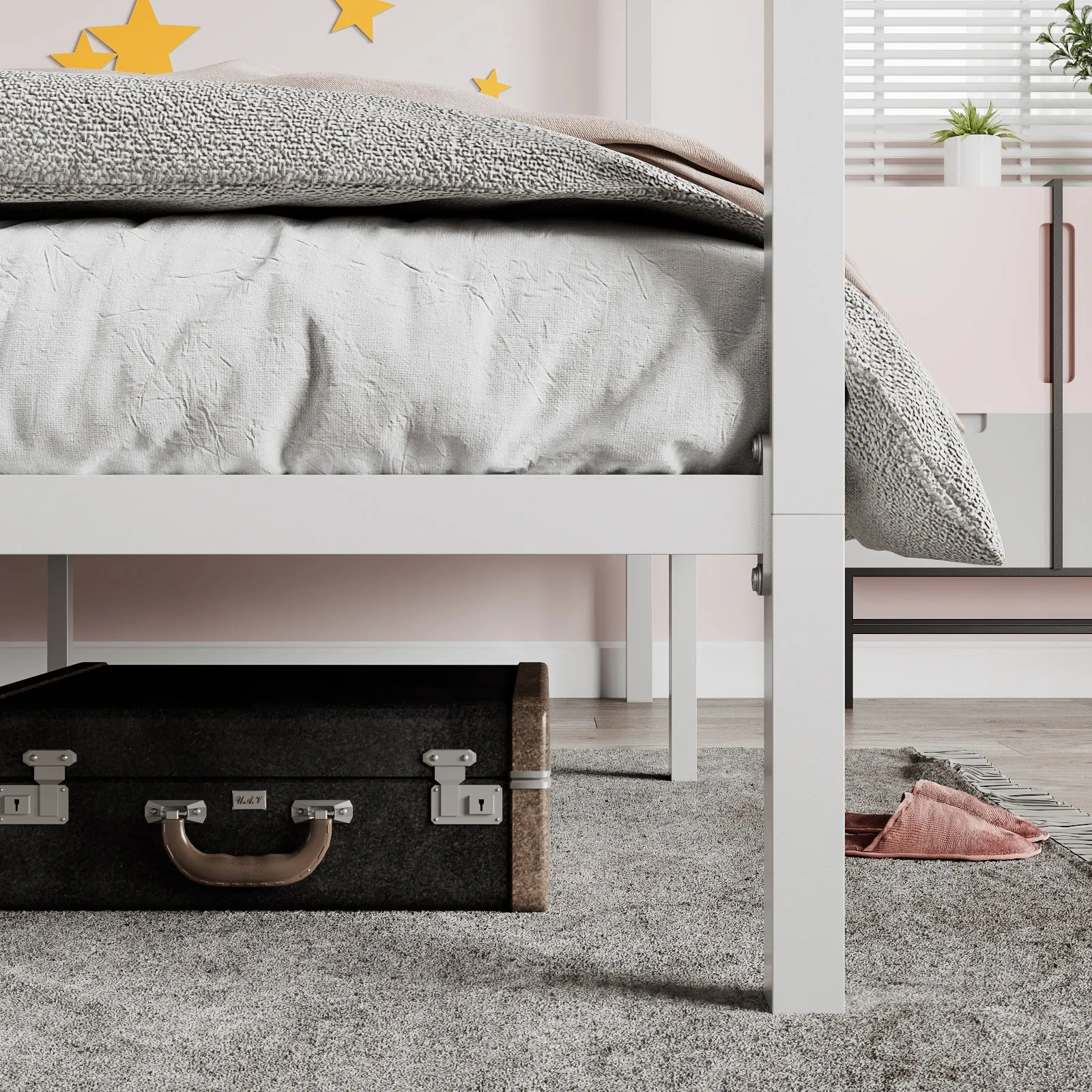 Metal Canopy Platform Bed Frame, No Box Spring Needed, Noise Free