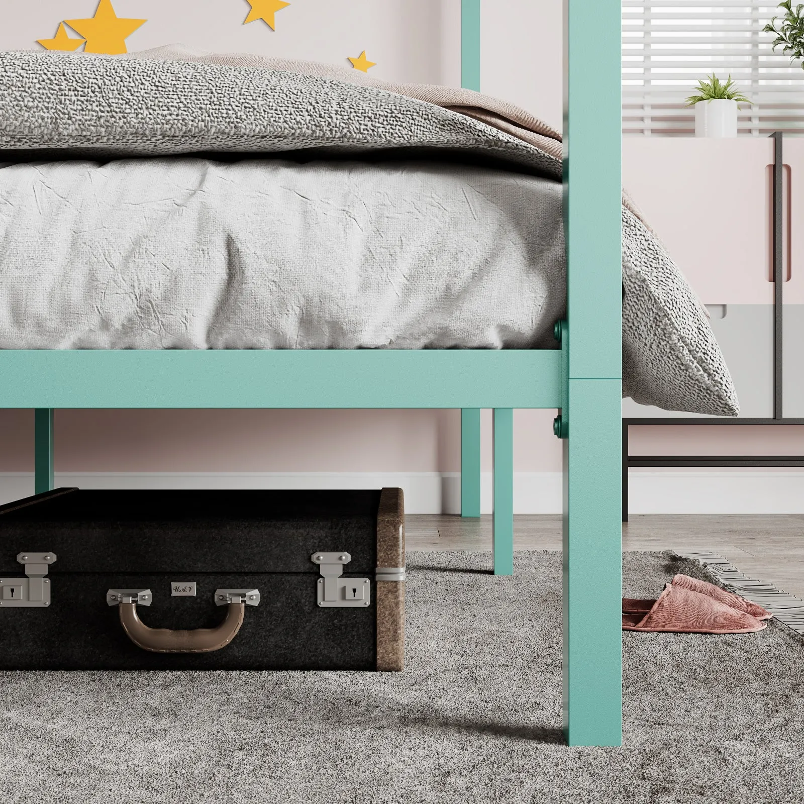 Metal Canopy Platform Bed Frame, No Box Spring Needed, Noise Free