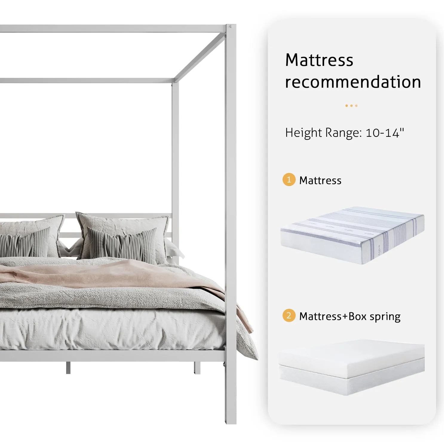 Metal Canopy Platform Bed Frame, No Box Spring Needed, Noise Free