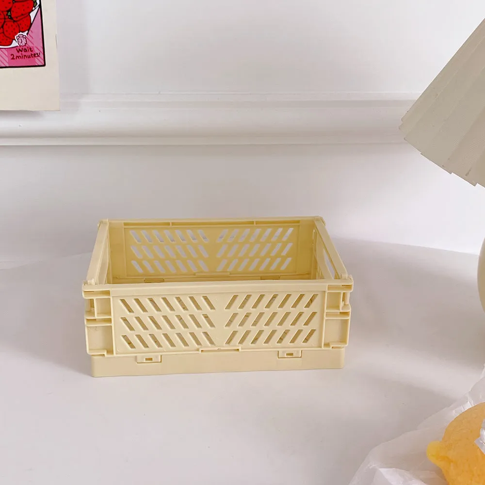 Mini Folding Plastic Storage Box Foldable Plastic Storage Case Desktop Carrying Basket