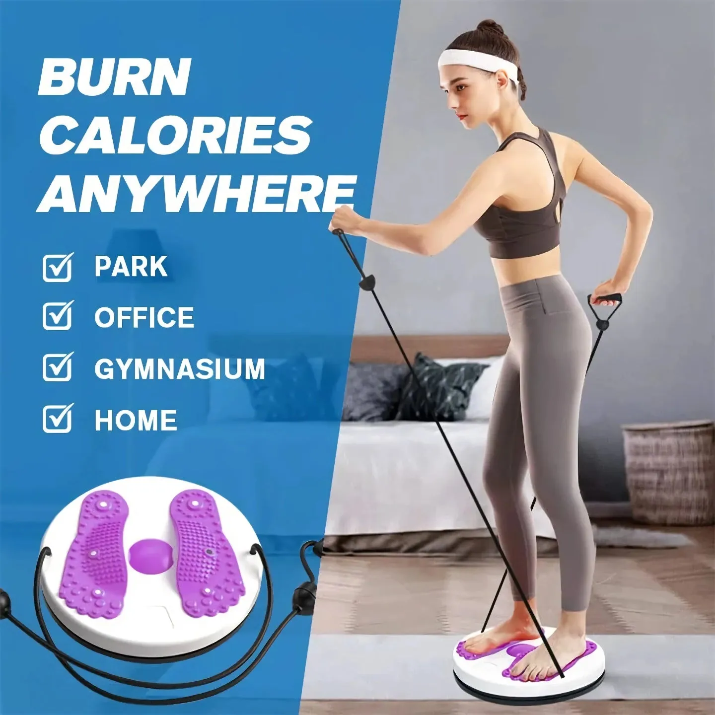 Portable Waist Twisting Disc with Foot Massage & Drawstring