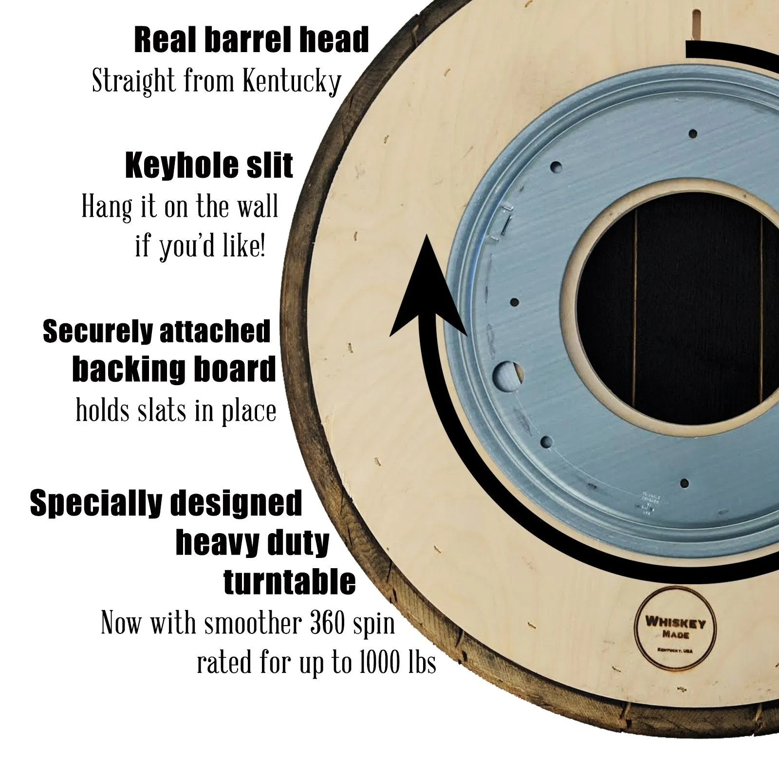 Reclaimed Bourbon Barrel Head Lazy Susan