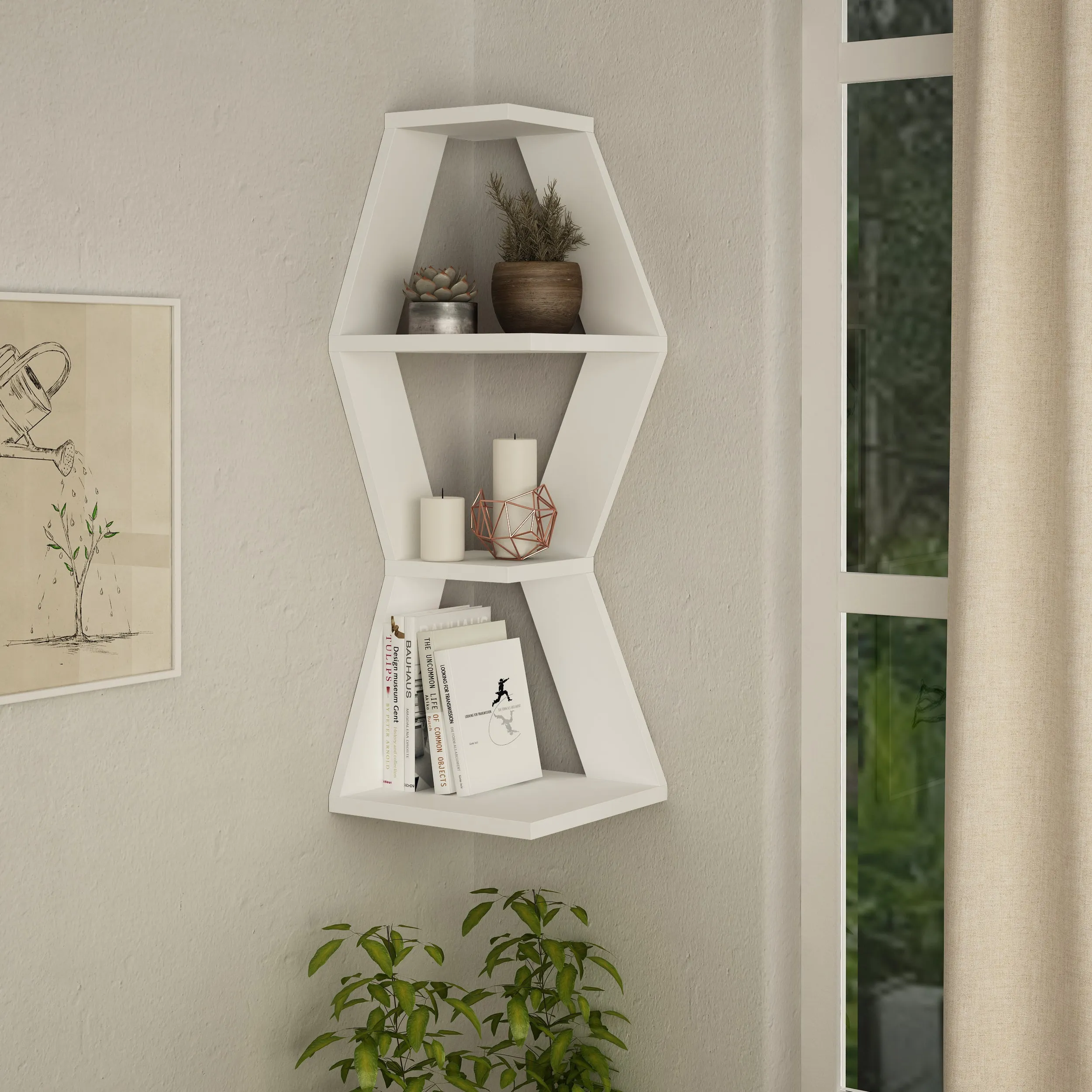 Sablor Modern Corner Shelf 86cm Narrow