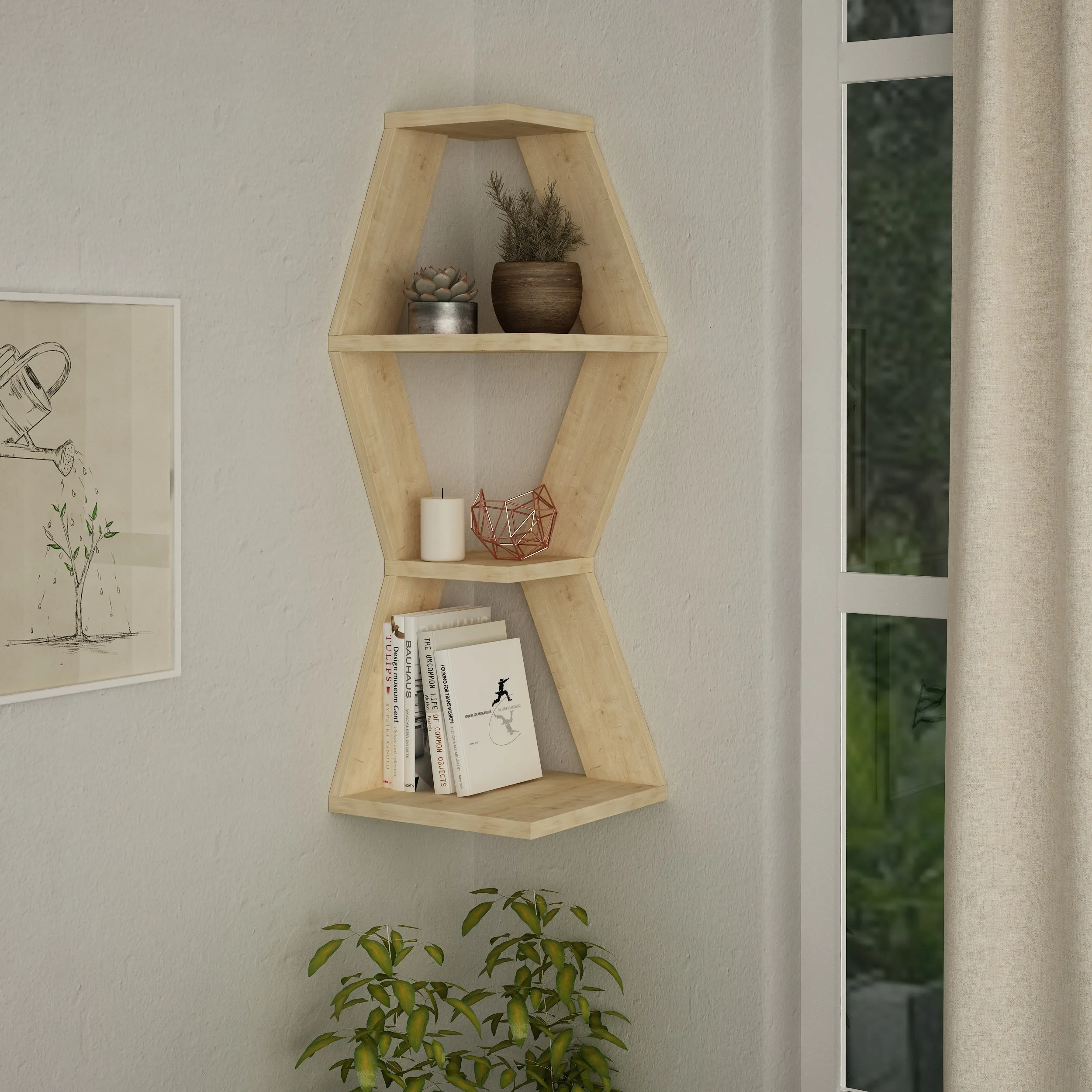 Sablor Modern Corner Shelf 86cm Narrow