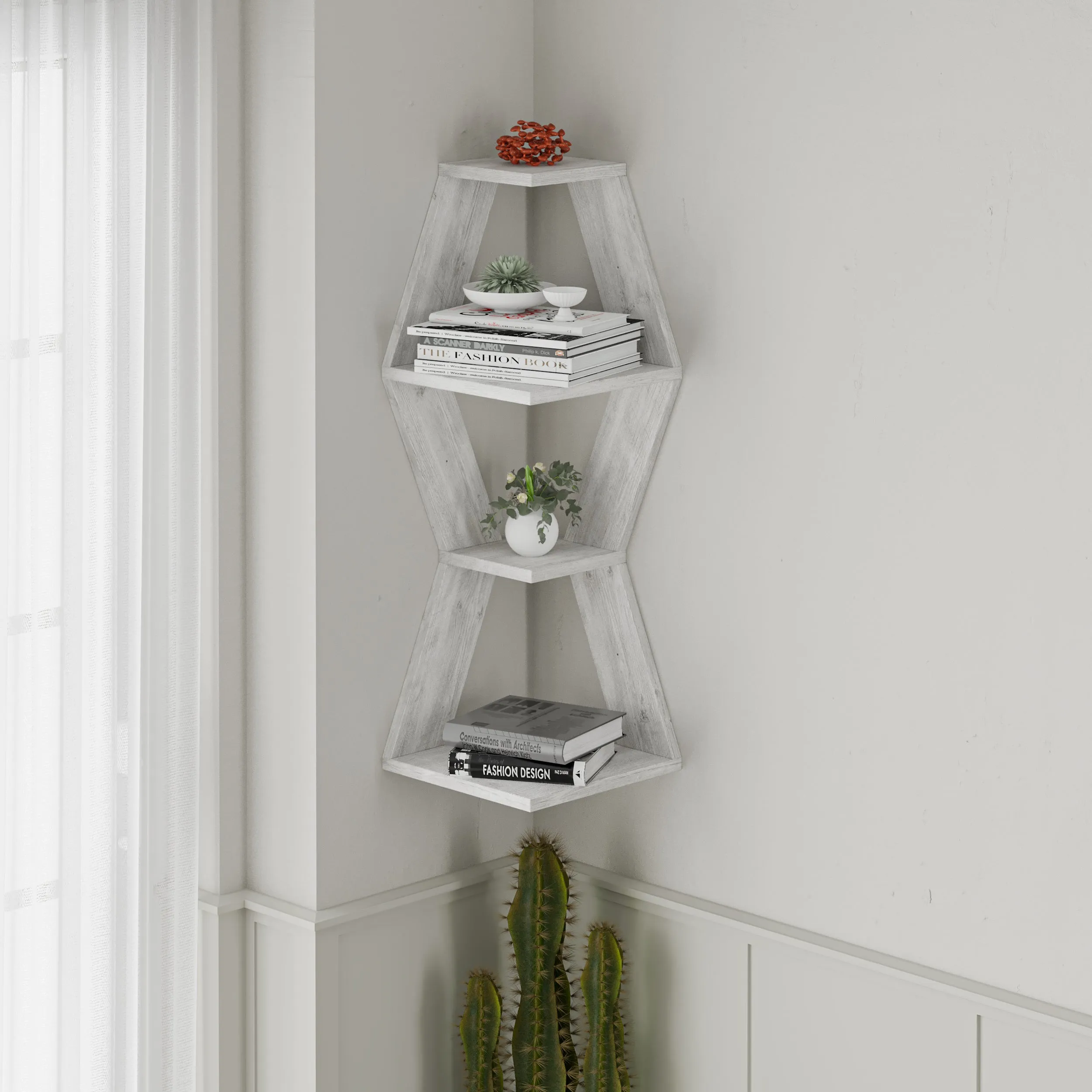 Sablor Modern Corner Shelf 86cm Narrow