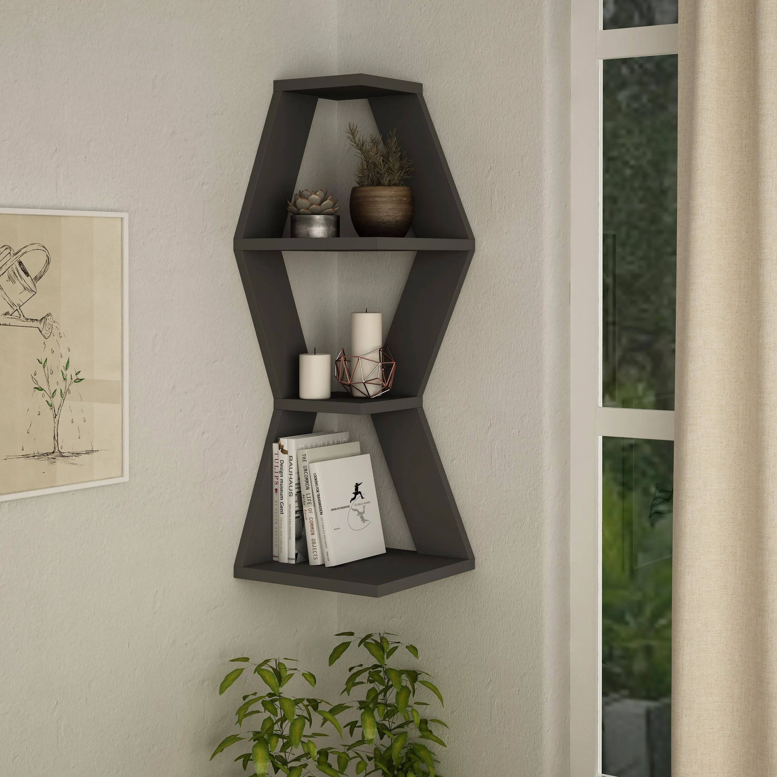 Sablor Modern Corner Shelf 86cm Narrow