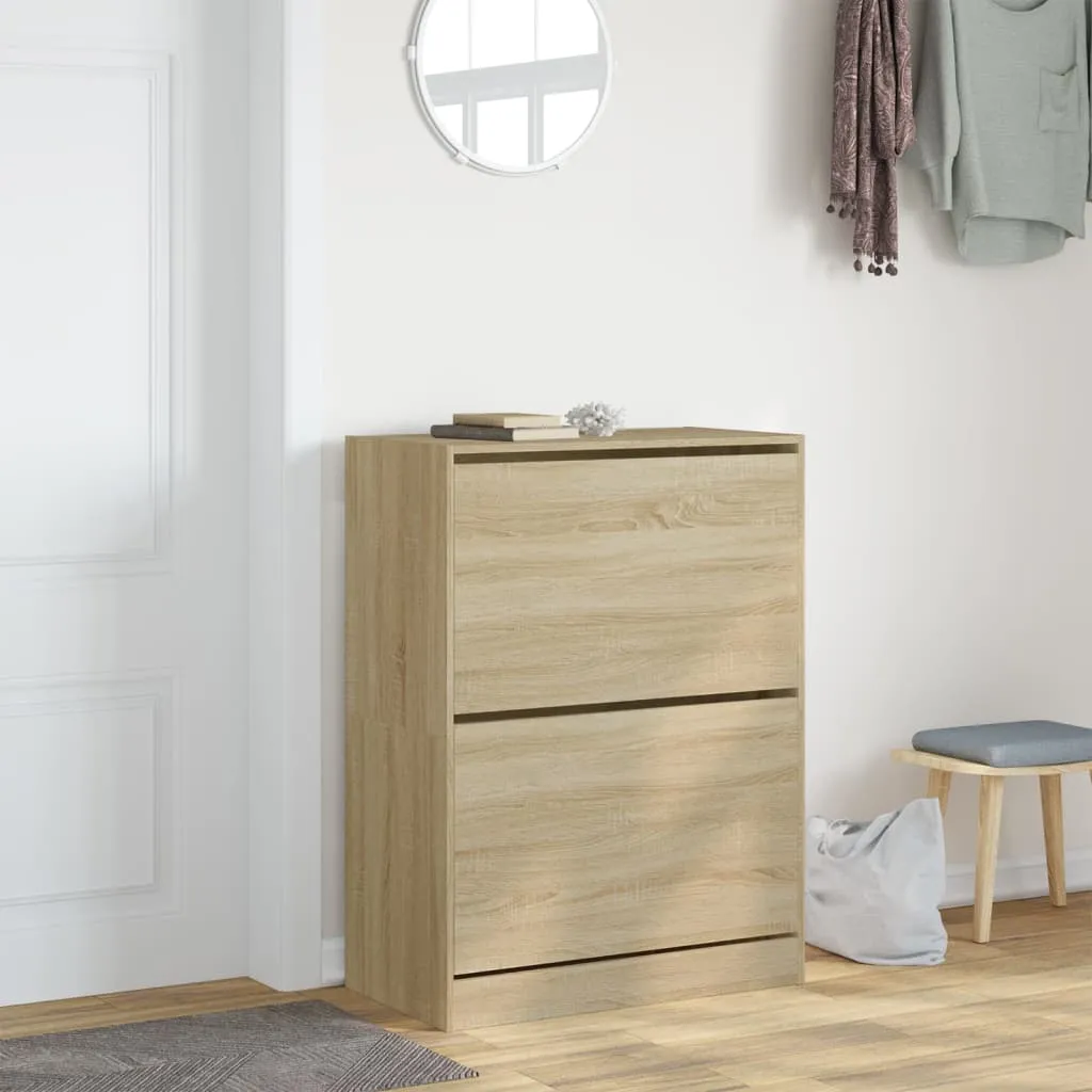 Shoe Cabinet with 2 Flip-Drawers Sonoma Oak 80x42x108 cm