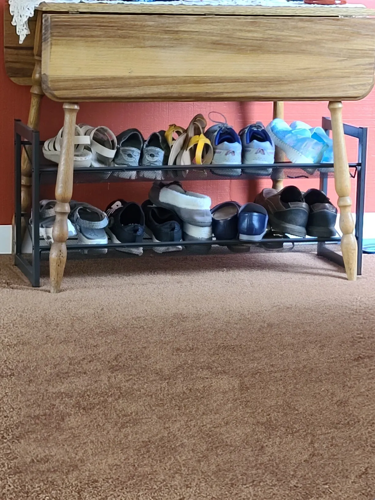 Shoe Rack, 2-Tier Stackable Shoe Storage Shelf, Metal Mesh, Flat or Angled Shoe Organizer for 8 to 10 Pairs of Shoes