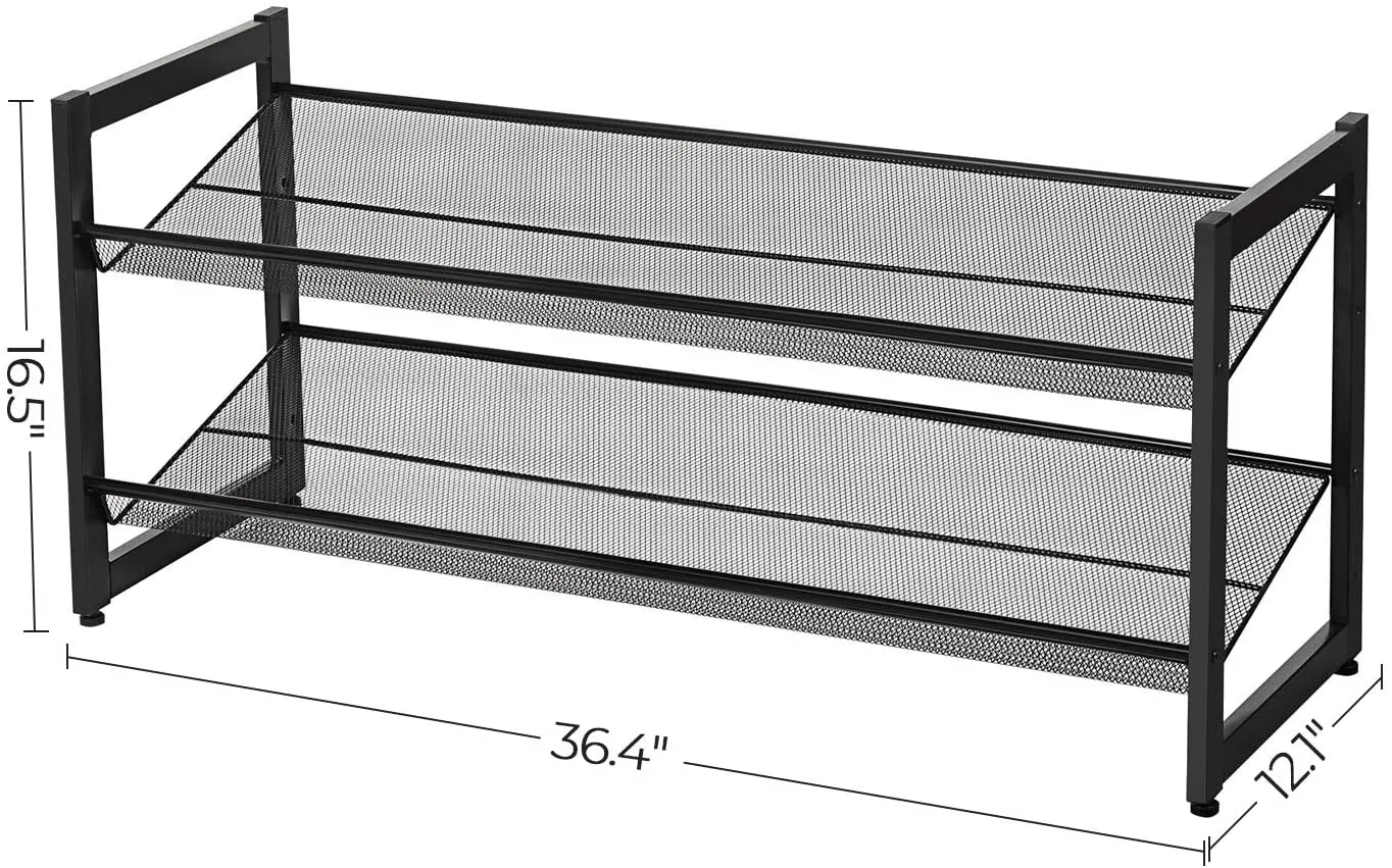 Shoe Rack, 2-Tier Stackable Shoe Storage Shelf, Metal Mesh, Flat or Angled Shoe Organizer for 8 to 10 Pairs of Shoes