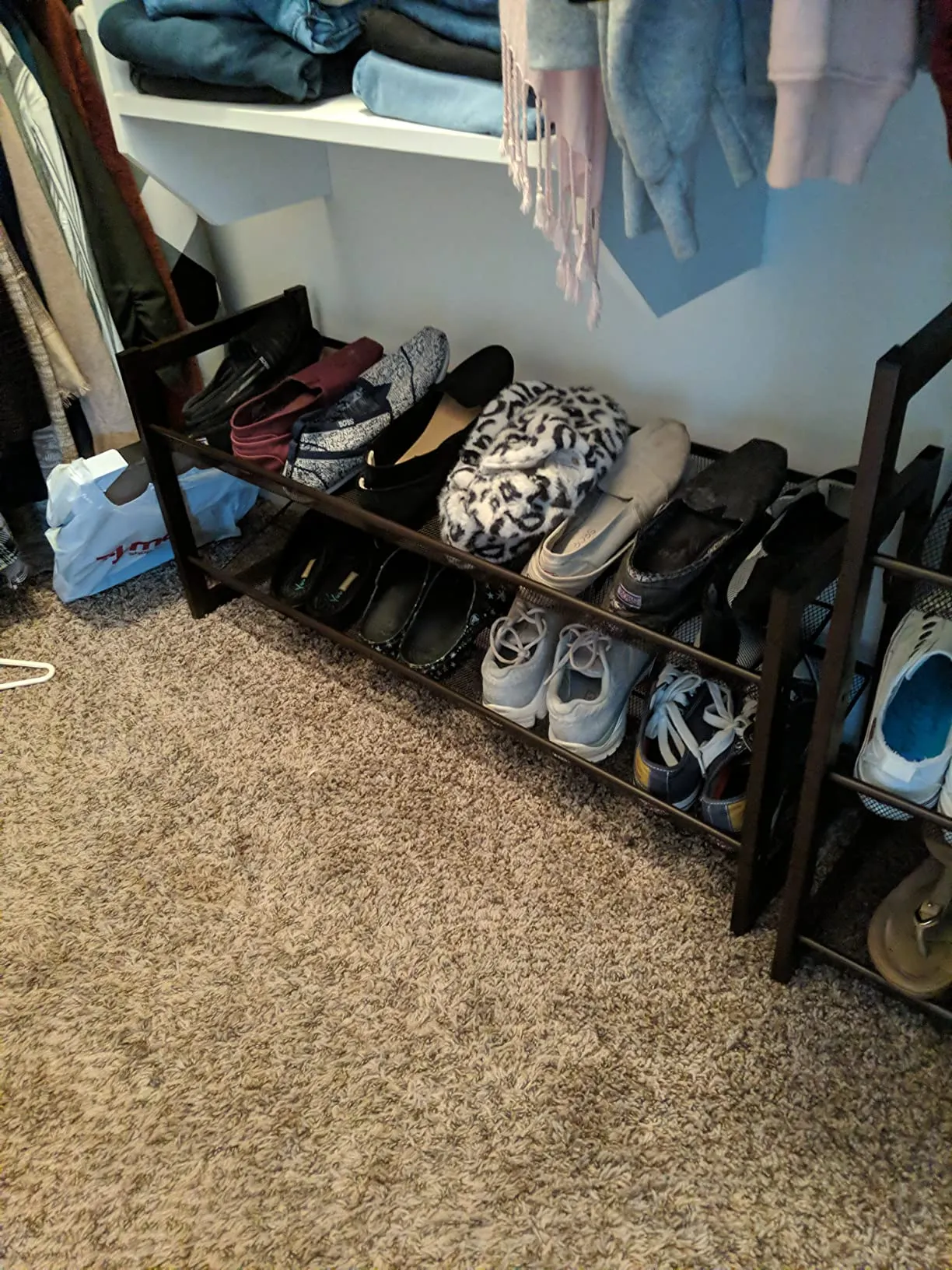 Shoe Rack, 2-Tier Stackable Shoe Storage Shelf, Metal Mesh, Flat or Angled Shoe Organizer for 8 to 10 Pairs of Shoes