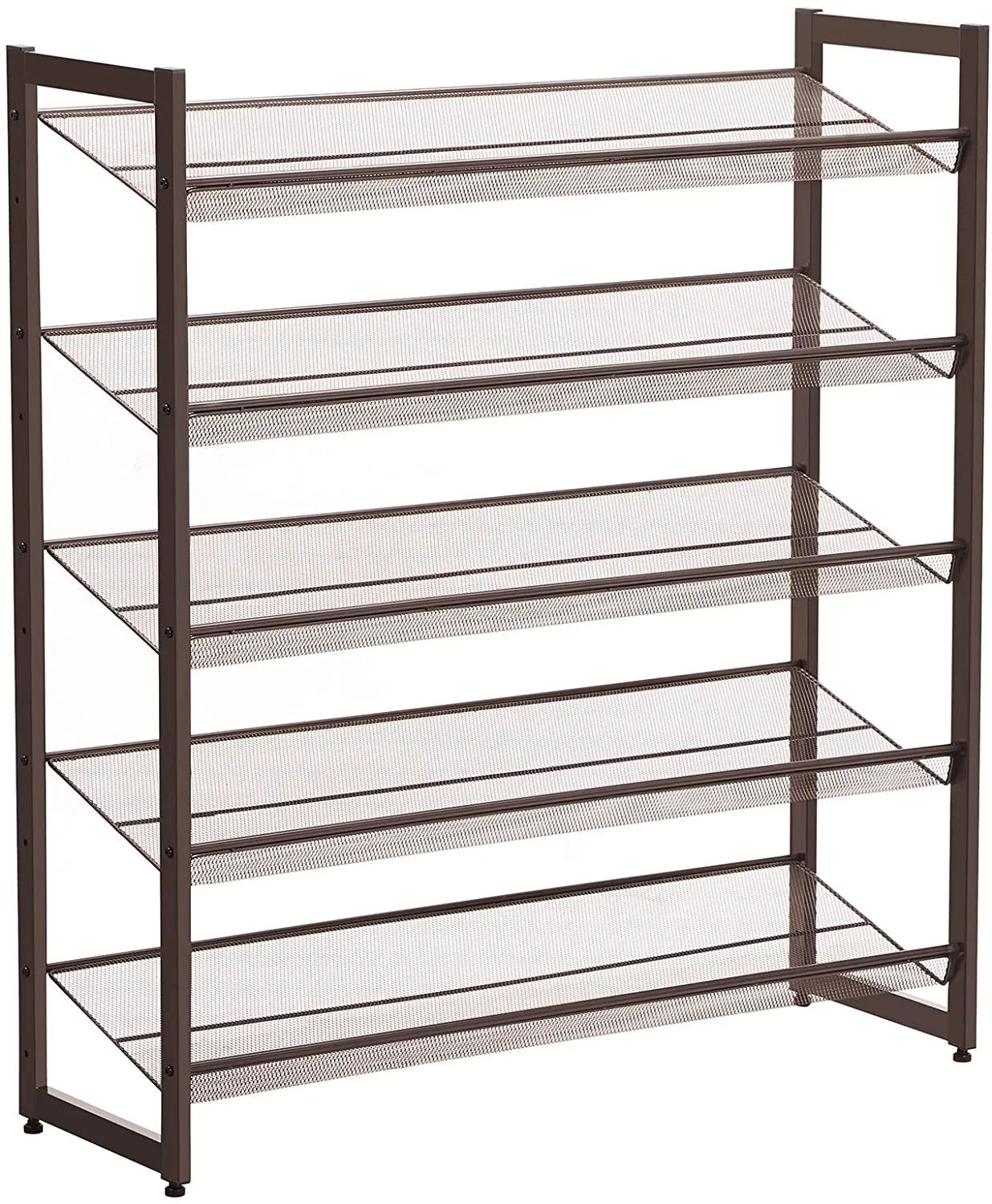 Shoe Rack, 5-Tier Stackable Shoe Storage Shelf, Metal Mesh