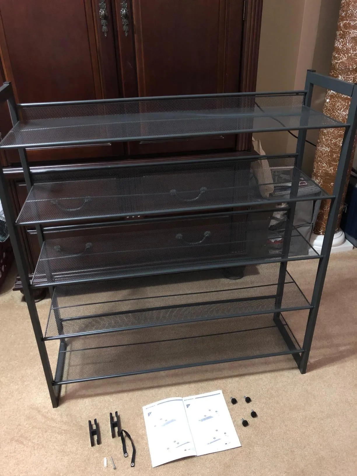Shoe Rack, 5-Tier Stackable Shoe Storage Shelf, Metal Mesh