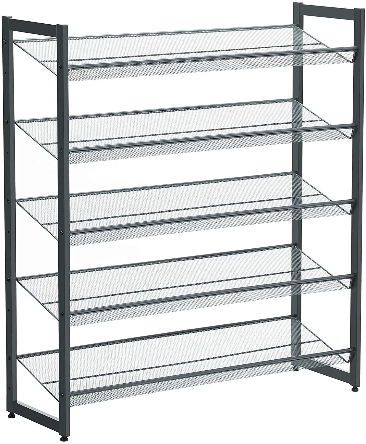 Shoe Rack, 5-Tier Stackable Shoe Storage Shelf, Metal Mesh