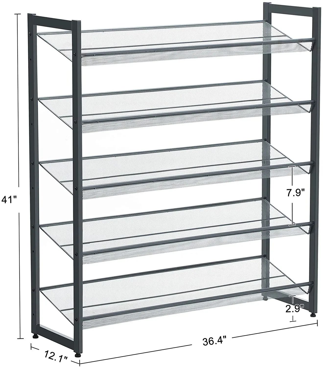 Shoe Rack, 5-Tier Stackable Shoe Storage Shelf, Metal Mesh