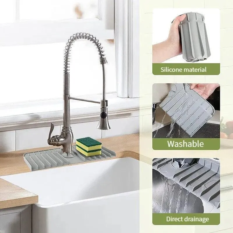 Silicone Kitchen Faucet Mat & Sponge Holder: Wall-Mounted Space Saver
