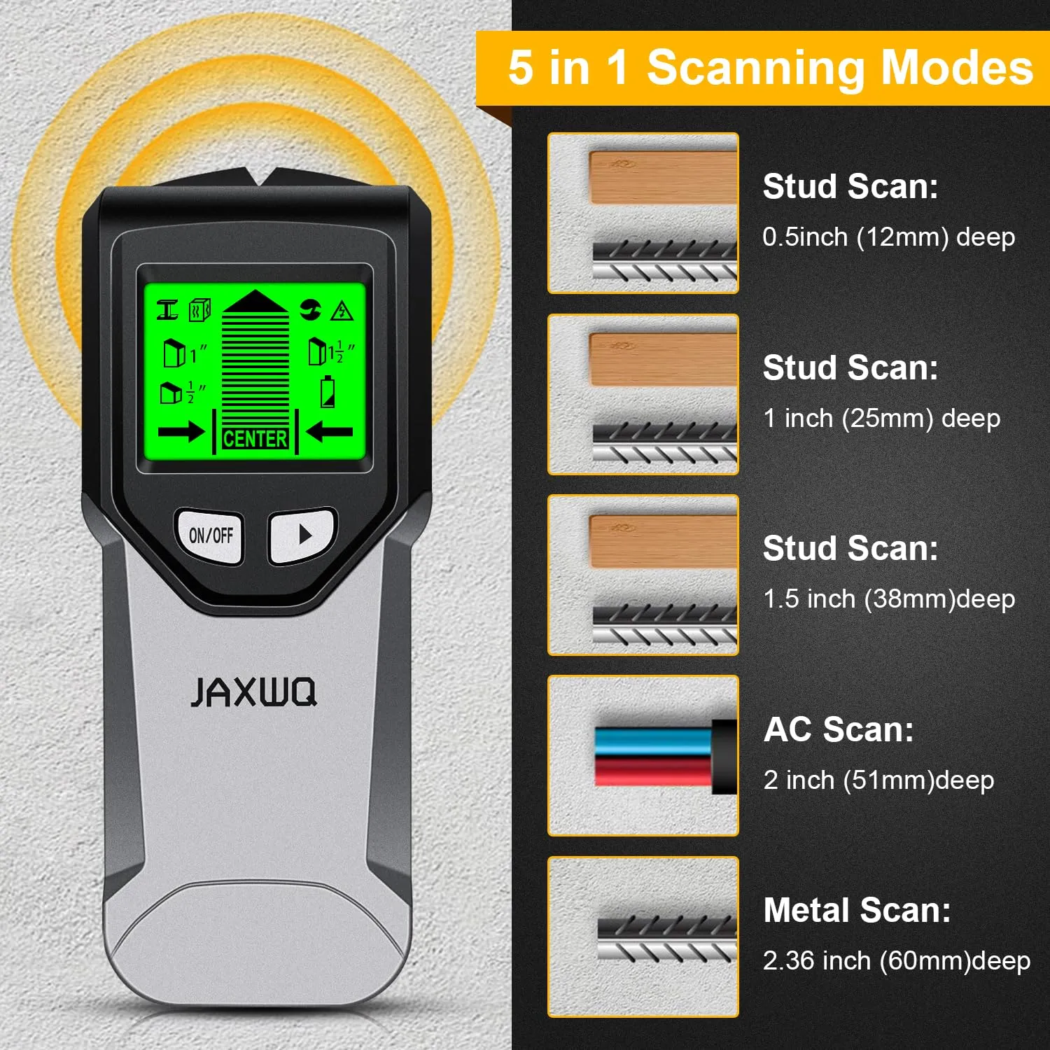 Stud Finder Wall Scanner - 5 in 1 Stud Finder Tool w/Intelligent Microprocessor Chip and HD LCD Display, Stud Detector Beam Finders for the Center and Edge of Wood AC Wire Metal Studs Joist Pipe
