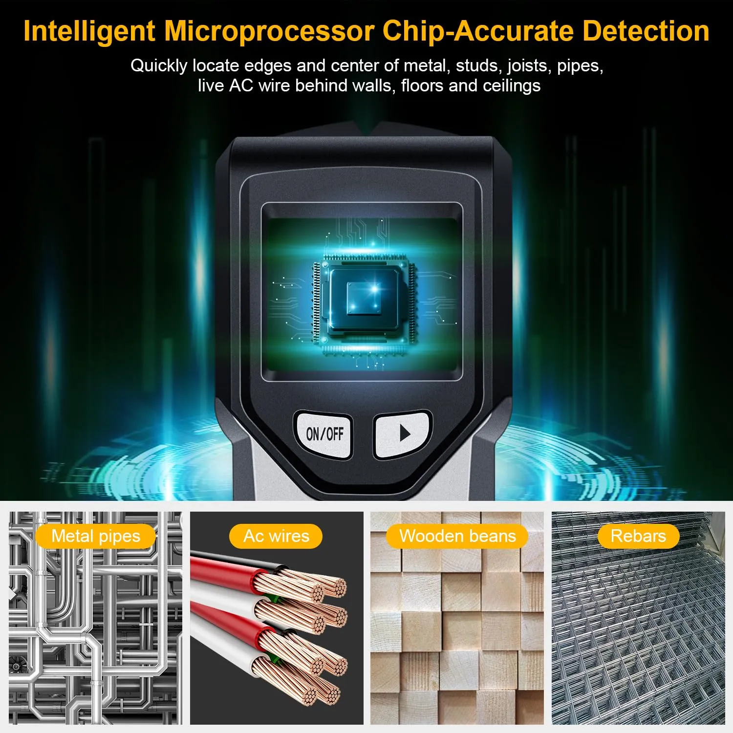 Stud Finder Wall Scanner - 5 in 1 Stud Finder Tool w/Intelligent Microprocessor Chip and HD LCD Display, Stud Detector Beam Finders for the Center and Edge of Wood AC Wire Metal Studs Joist Pipe