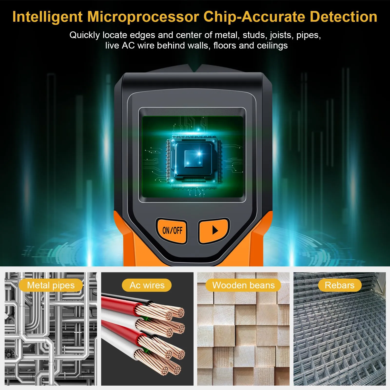 Stud Finder Wall Scanner - 5 in 1 Stud Finder Tool w/Microprocessor Chip and HD LCD Display, Stud Detector Beam Finders for the Center and Edge of Wood AC Wire Metal Studs Joist Pipe (Caviar)