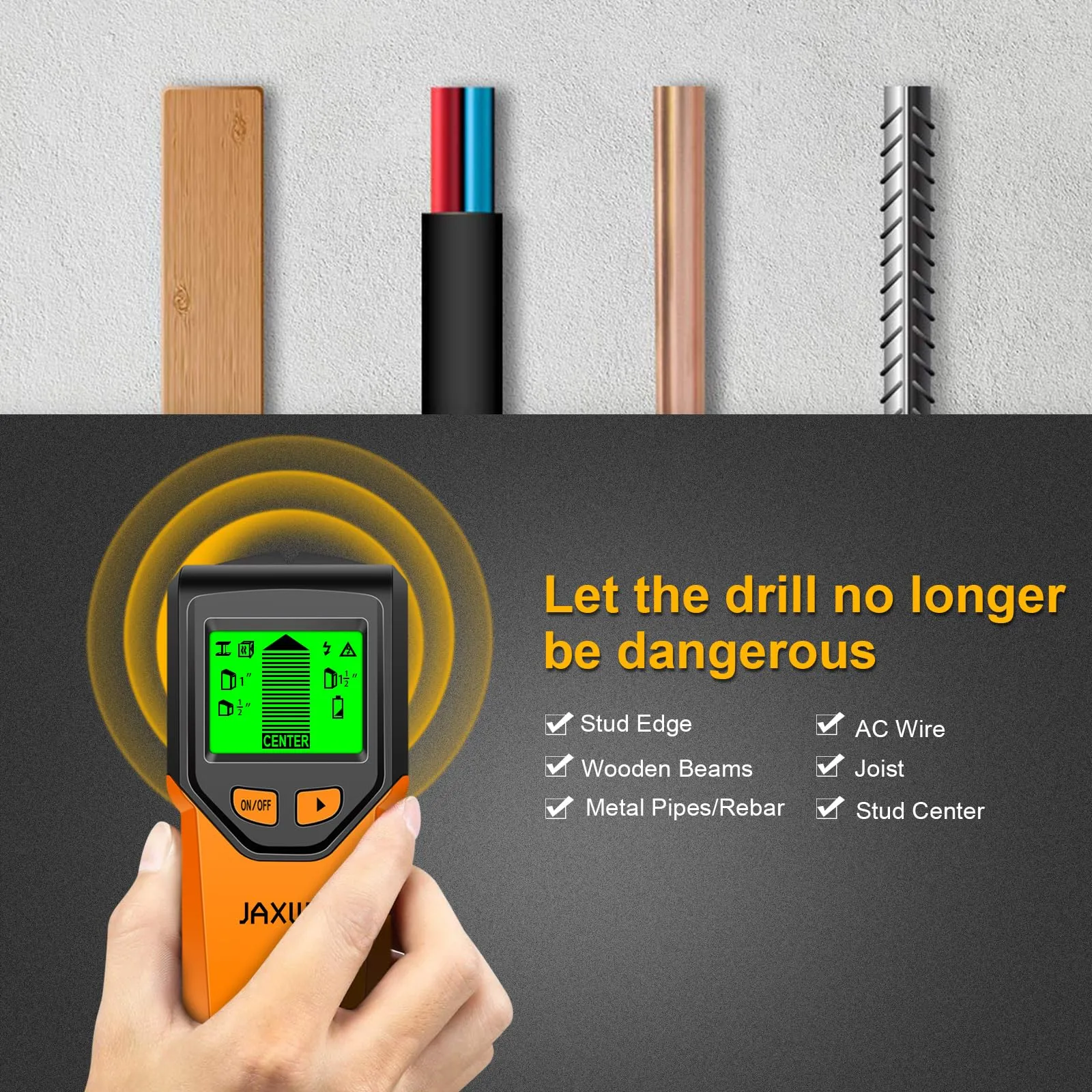 Stud Finder Wall Scanner - 5 in 1 Stud Finder Tool w/Microprocessor Chip and HD LCD Display, Stud Detector Beam Finders for the Center and Edge of Wood AC Wire Metal Studs Joist Pipe (Caviar)
