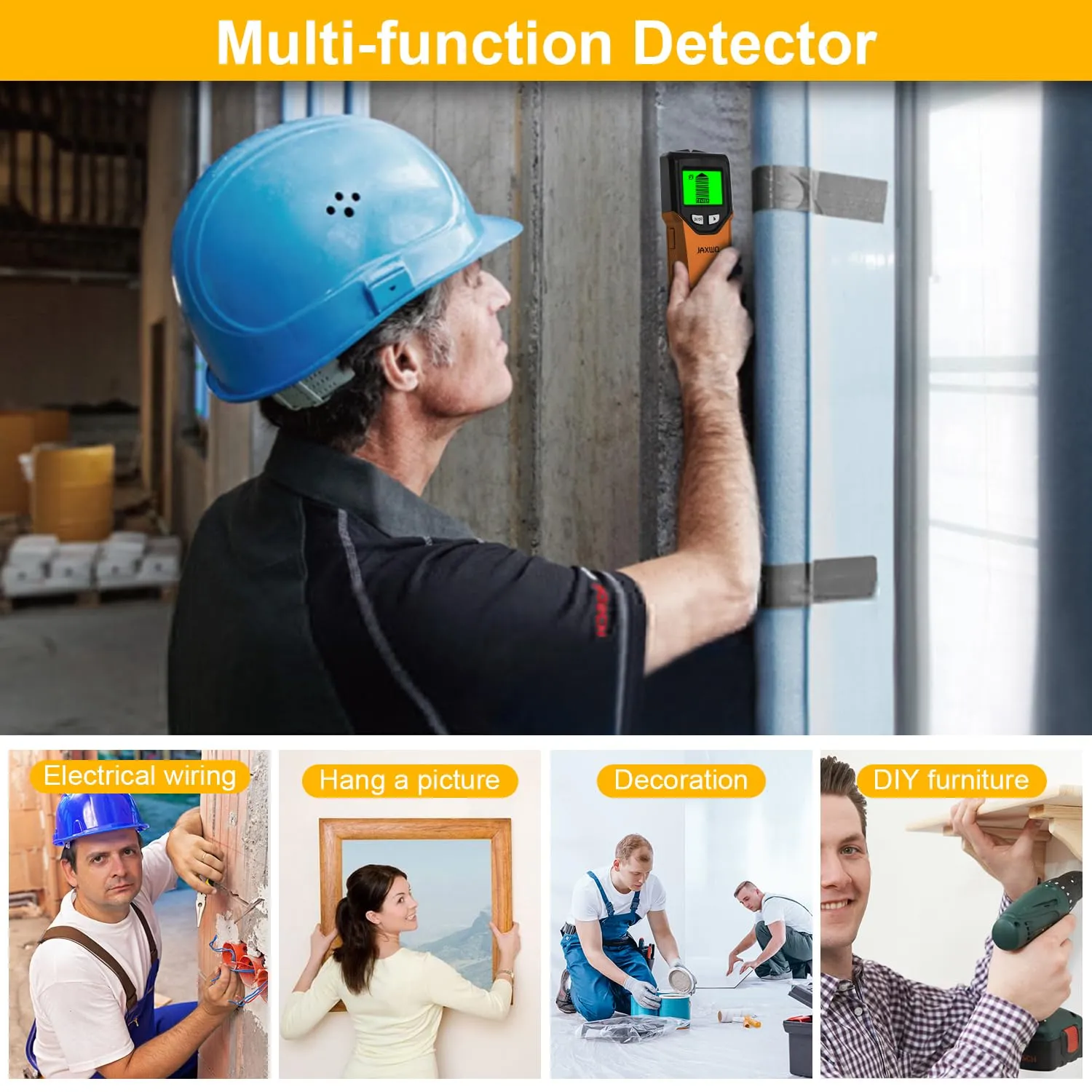 Stud Finder Wall Scanner - 5 in 1 Stud Finder Tool w/Microprocessor Chip and HD LCD Display, Stud Detector Beam Finders for the Center and Edge of Wood AC Wire Metal Studs Joist Pipe (Caviar)