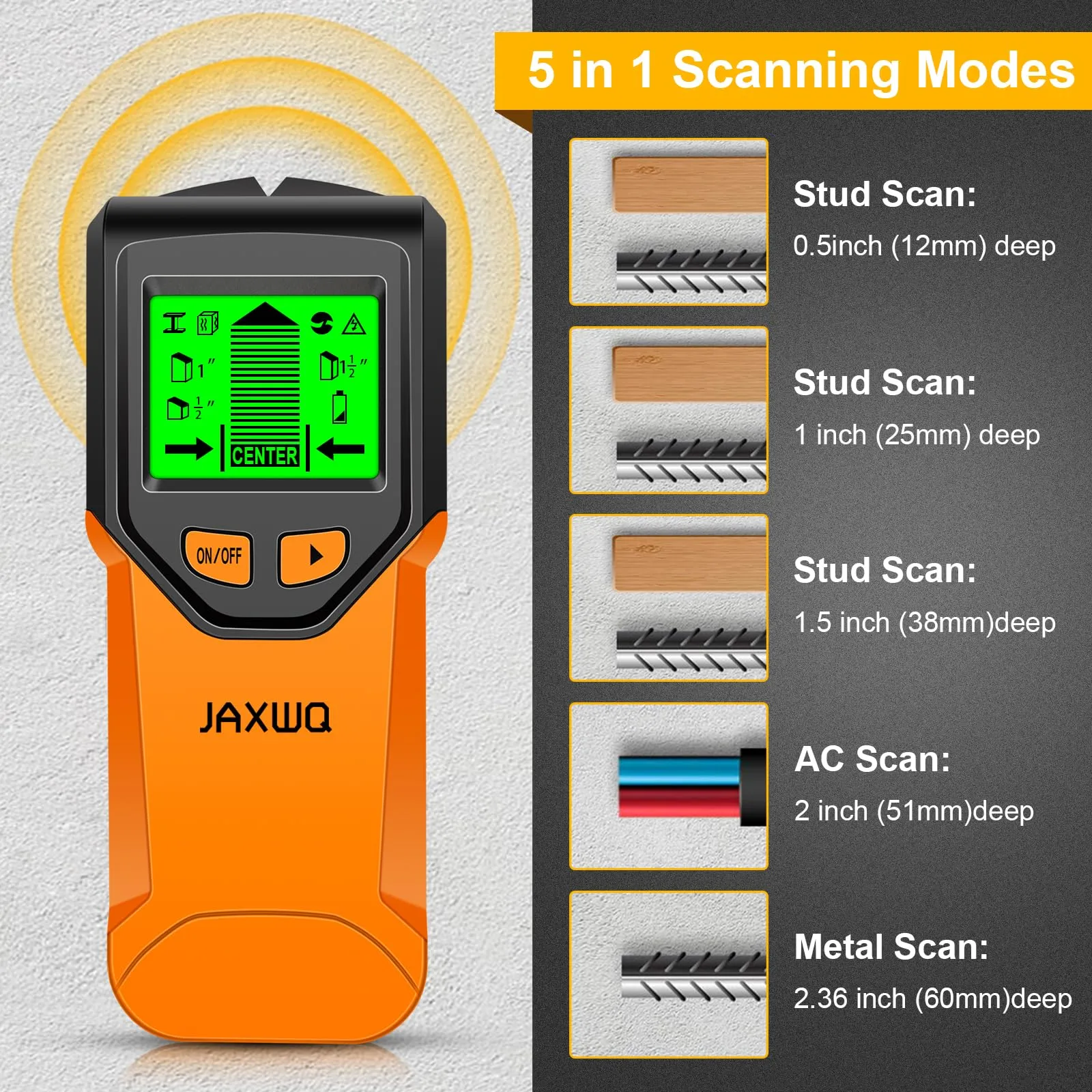 Stud Finder Wall Scanner - 5 in 1 Stud Finder Tool w/Microprocessor Chip and HD LCD Display, Stud Detector Beam Finders for the Center and Edge of Wood AC Wire Metal Studs Joist Pipe (Caviar)