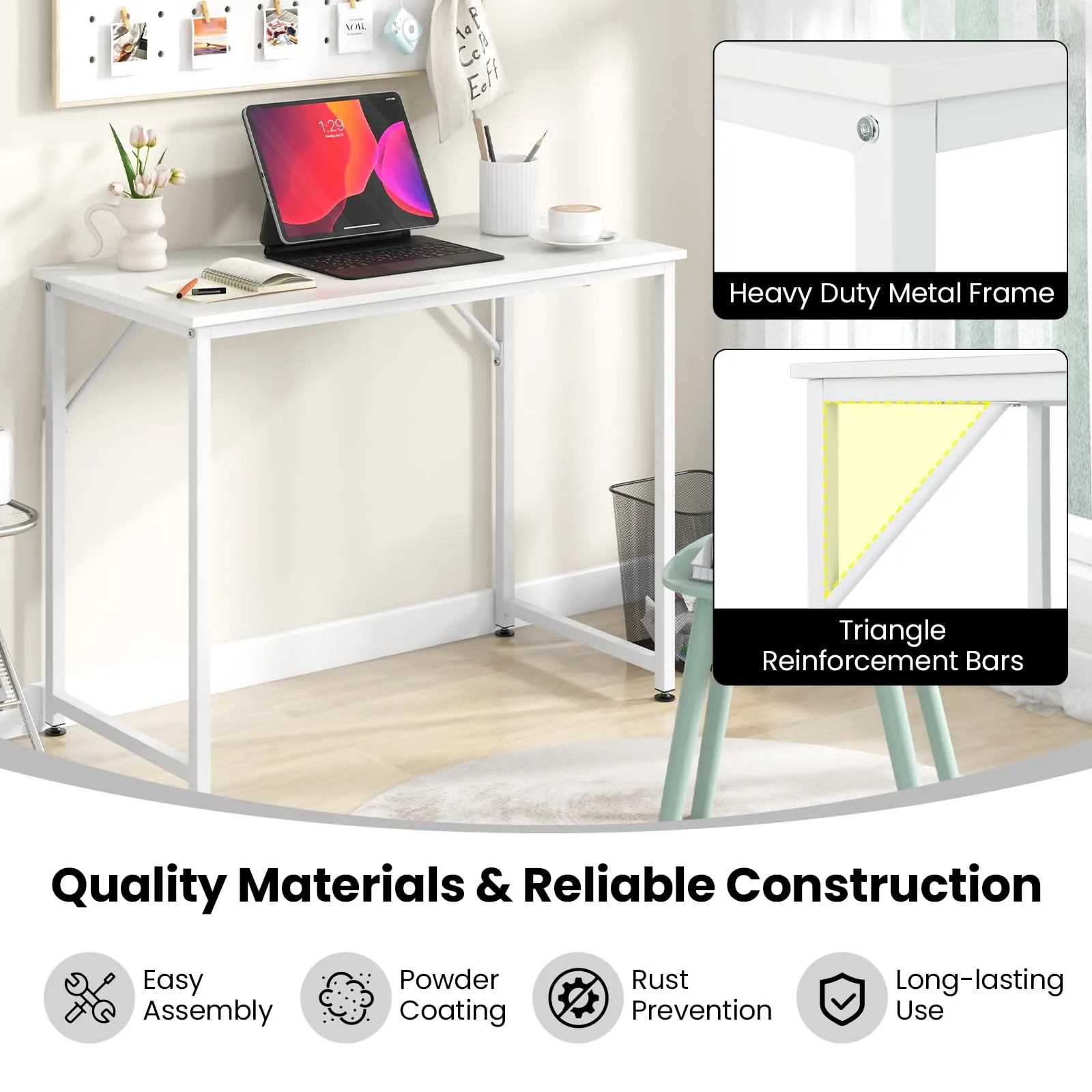 Tangkula Computer Laptop Desk, Heavy Duty Metal Frame Writing Desk