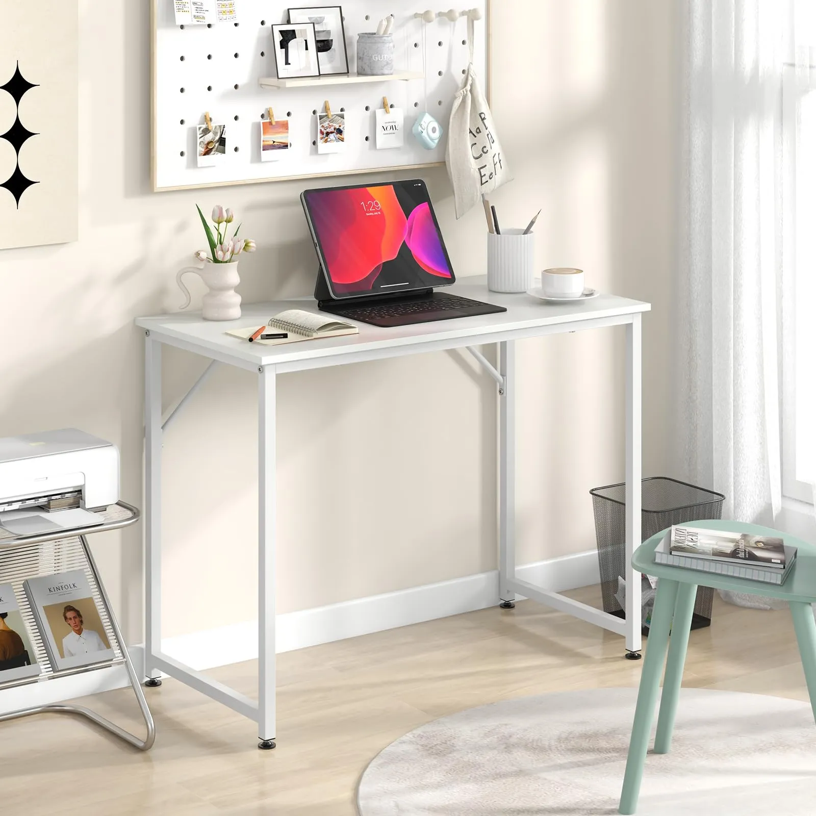 Tangkula Computer Laptop Desk, Heavy Duty Metal Frame Writing Desk