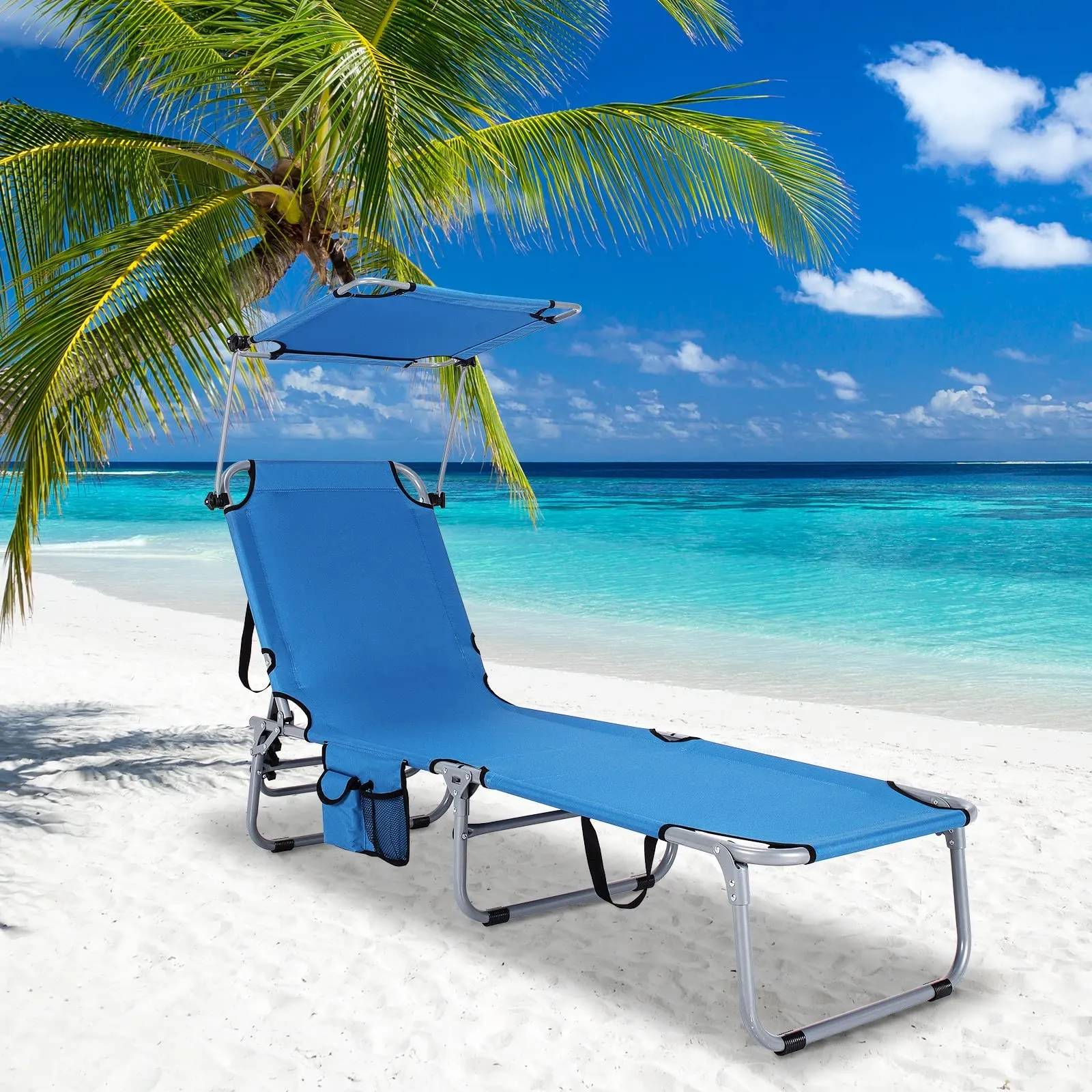 Tangkula Outdoor Folding Chaise Lounge Chair, 5-Fold Reclining Beach Chair