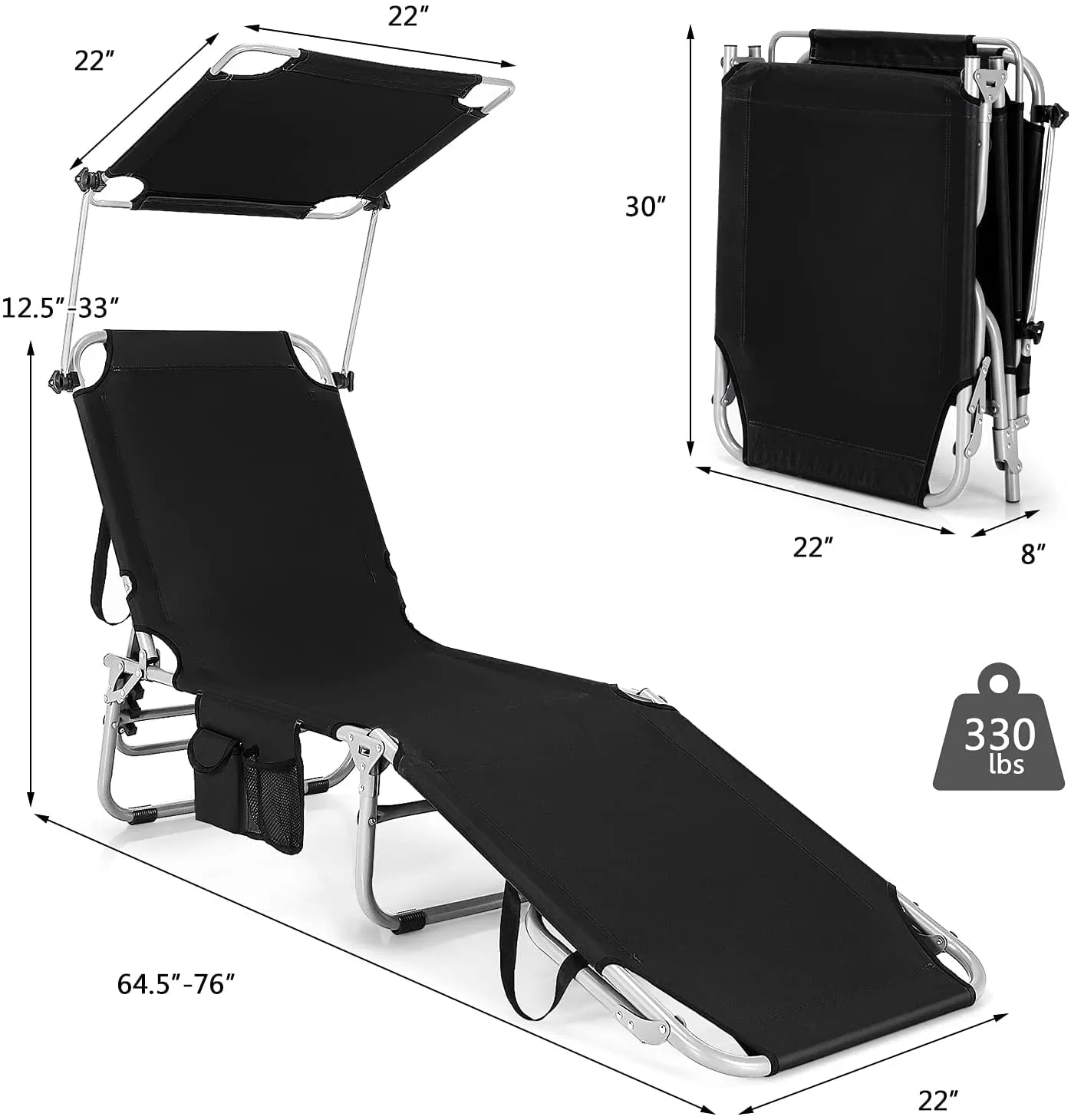 Tangkula Outdoor Folding Chaise Lounge Chair, 5-Fold Reclining Beach Chair