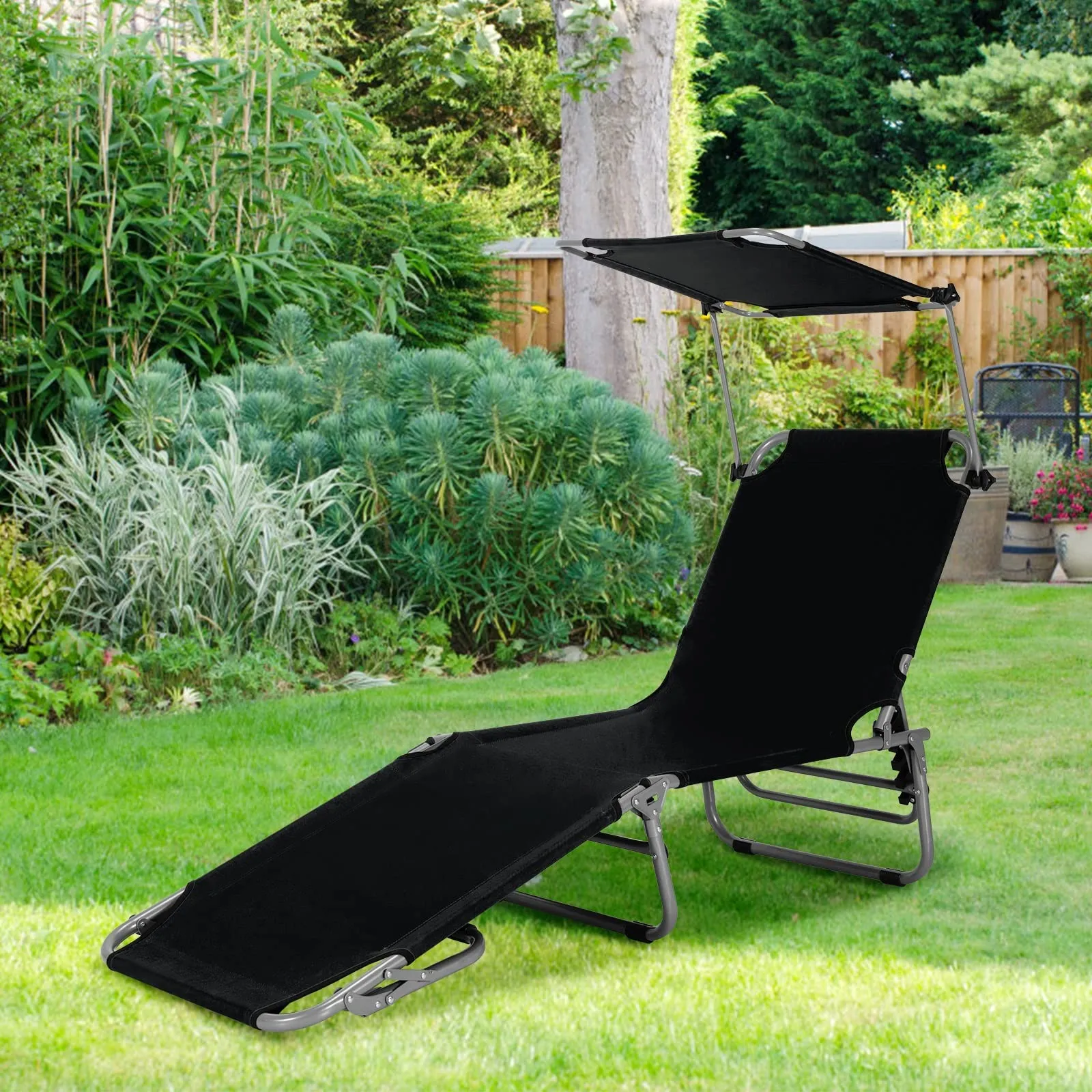 Tangkula Outdoor Folding Chaise Lounge Chair, 5-Fold Reclining Beach Chair