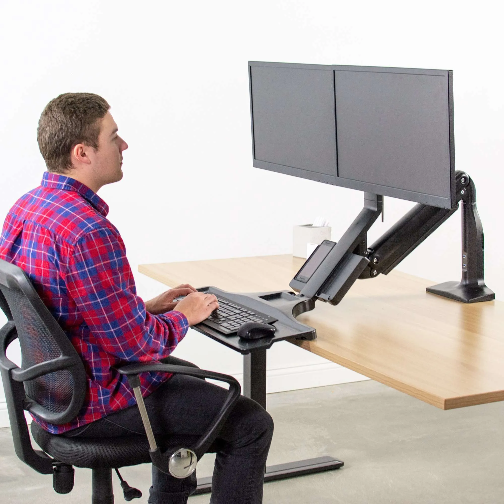 VIVO Sit-to-Stand Dual Monitor Desk Mount Workstation with USB, STAND-SIT2DD