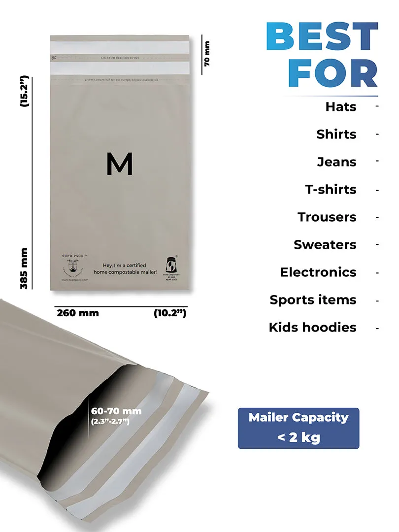 Warm Grey Custom Compostable Mailers WITH LOW MINIMUMS