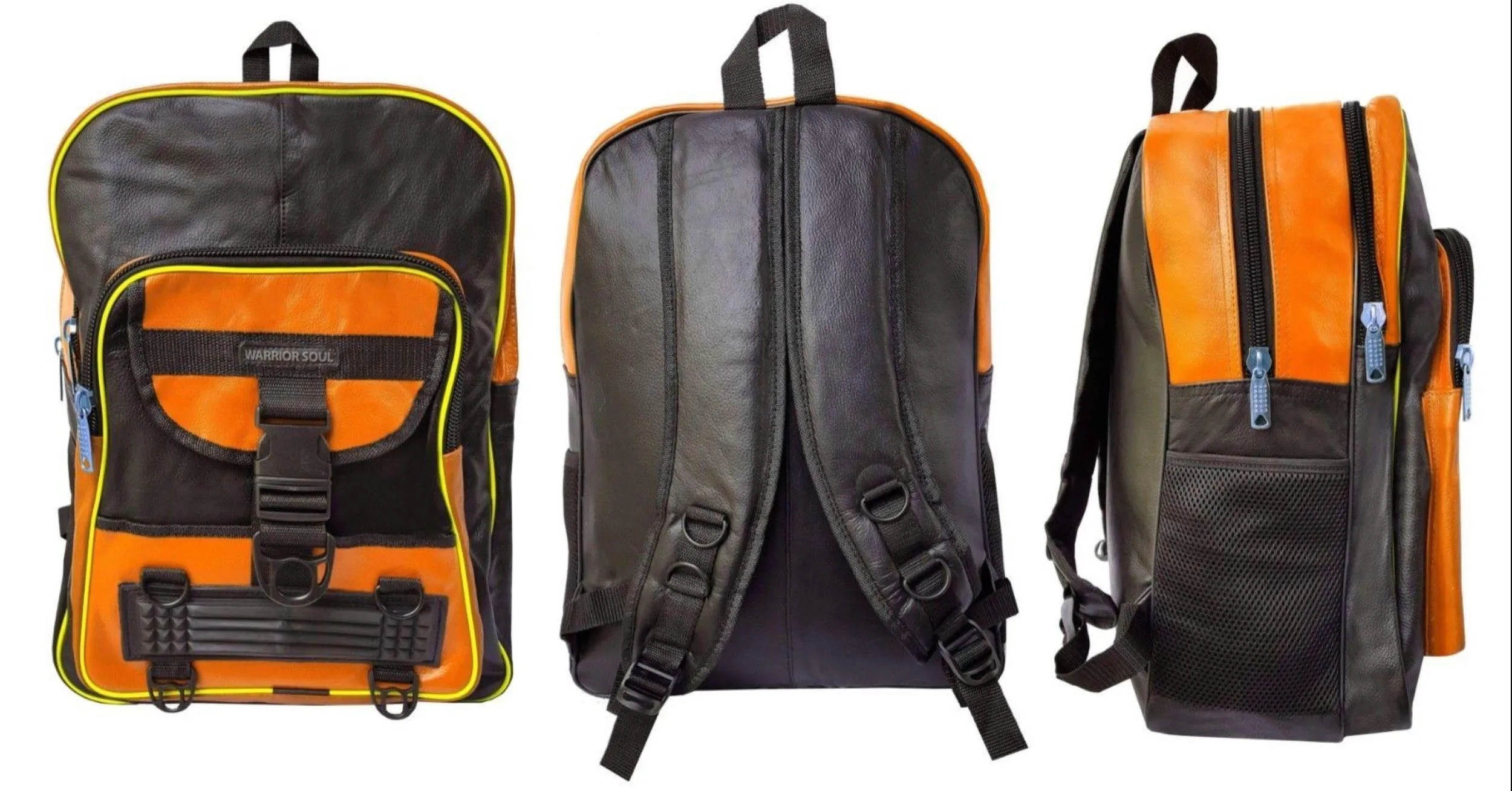 Warrior Gears® Leather Motorcycle Cycling Backpack Expandable Rucksack - Orange