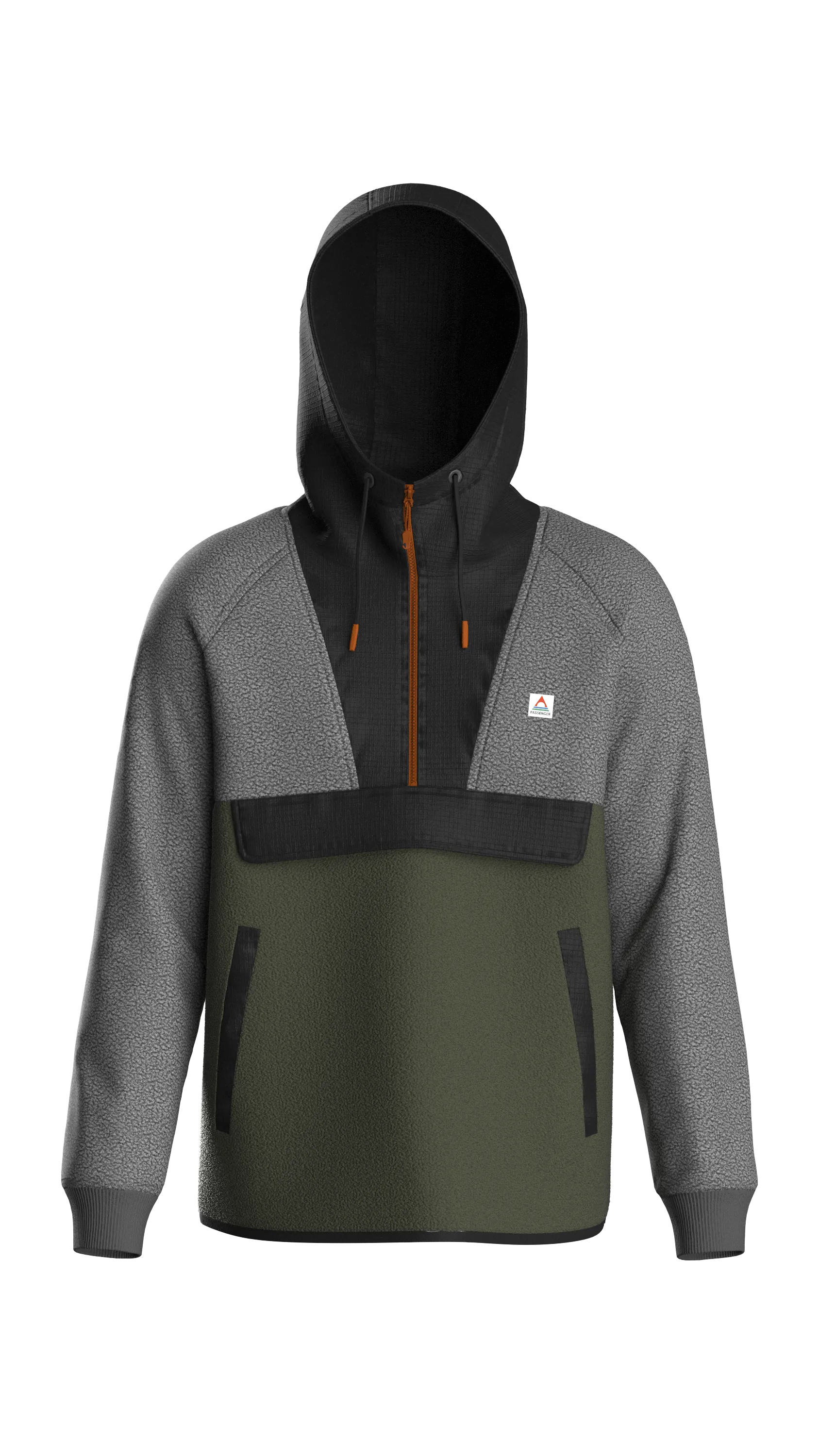 Woodland Hooded 1/2 Zip Recycled Polar Fleece - Grey Marl/Khaki